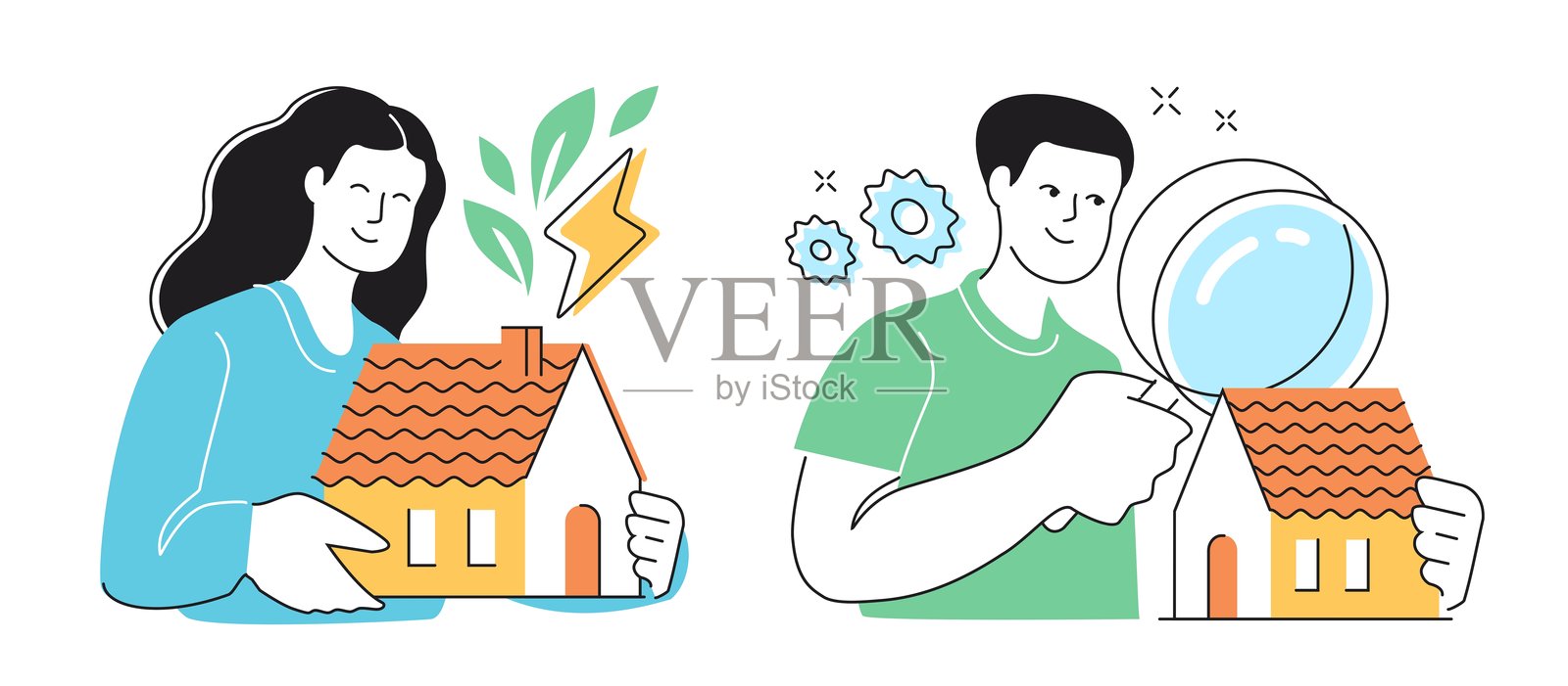 能源效率。房地产市场研究。房屋拥有权，住房服务中的财务规划。插画图片素材