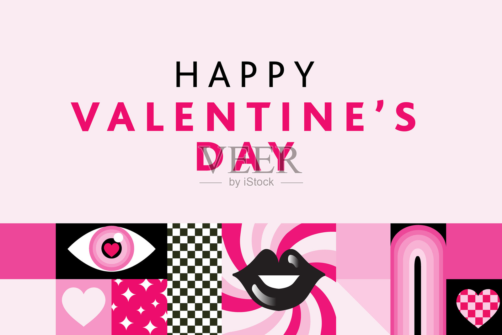 情人节时尚现代的马赛克网页横幅设计模板，带有心形和爱情主题插画图片素材