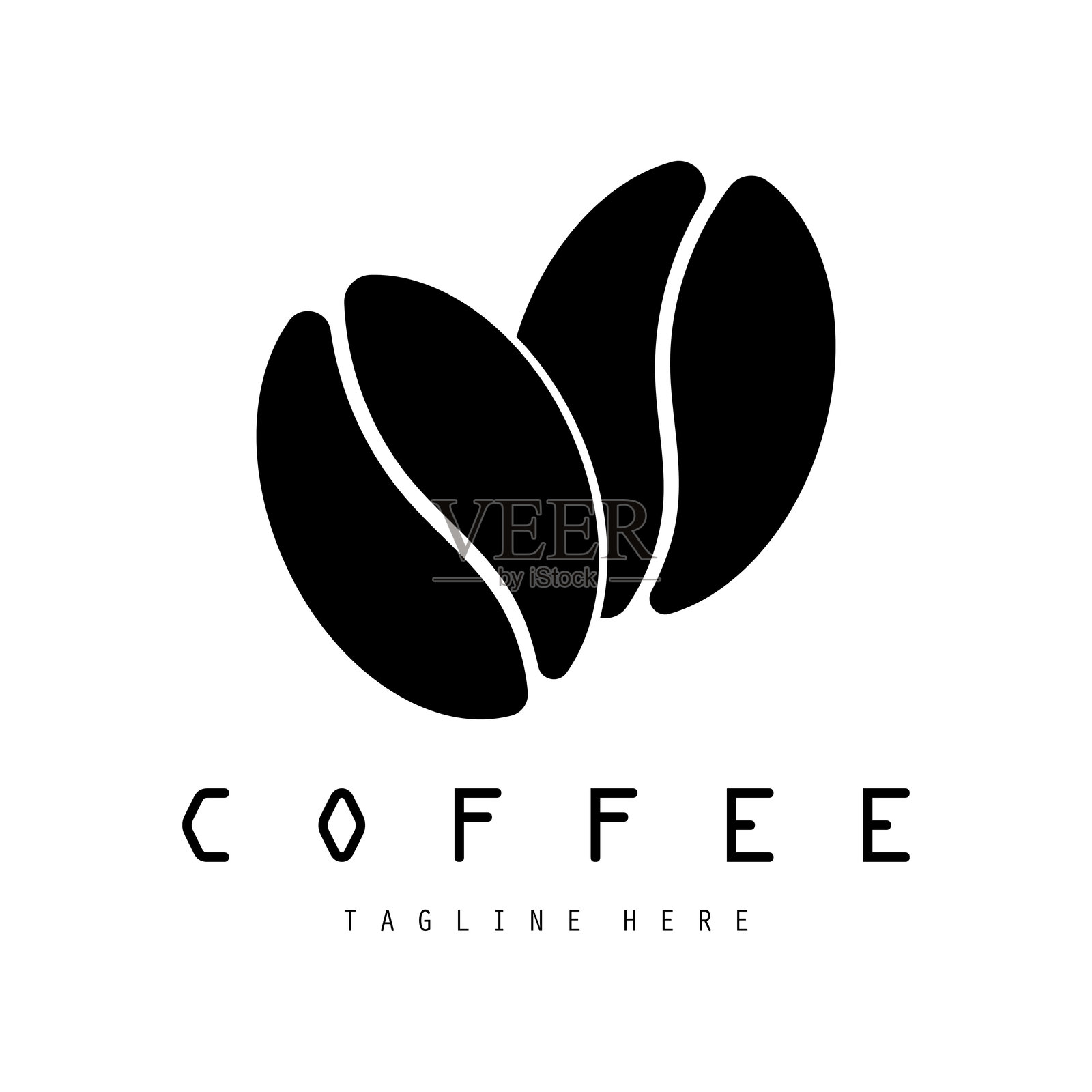 咖啡豆在咖啡杯上的矢量logo，咖啡馆logo，以及咖啡店logo插画图片素材