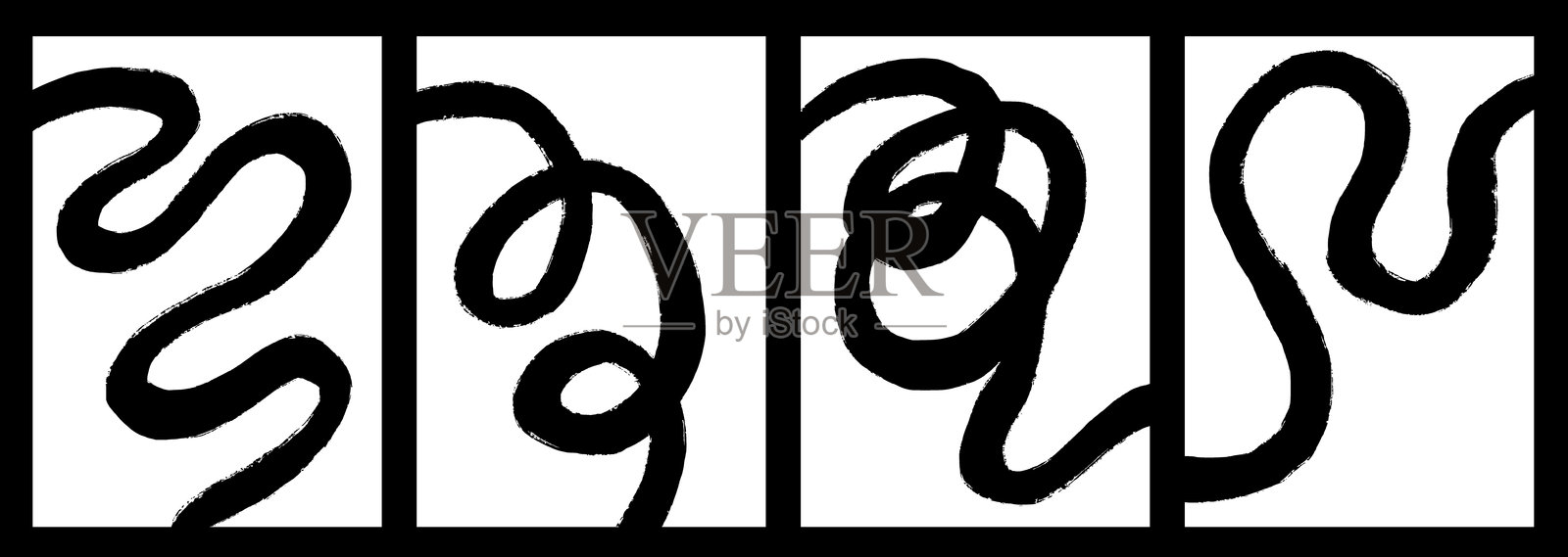 黑色波浪涡旋丝带的传单套件。背景带有曲线。带有波浪笔触的竖版海报。插画图片素材