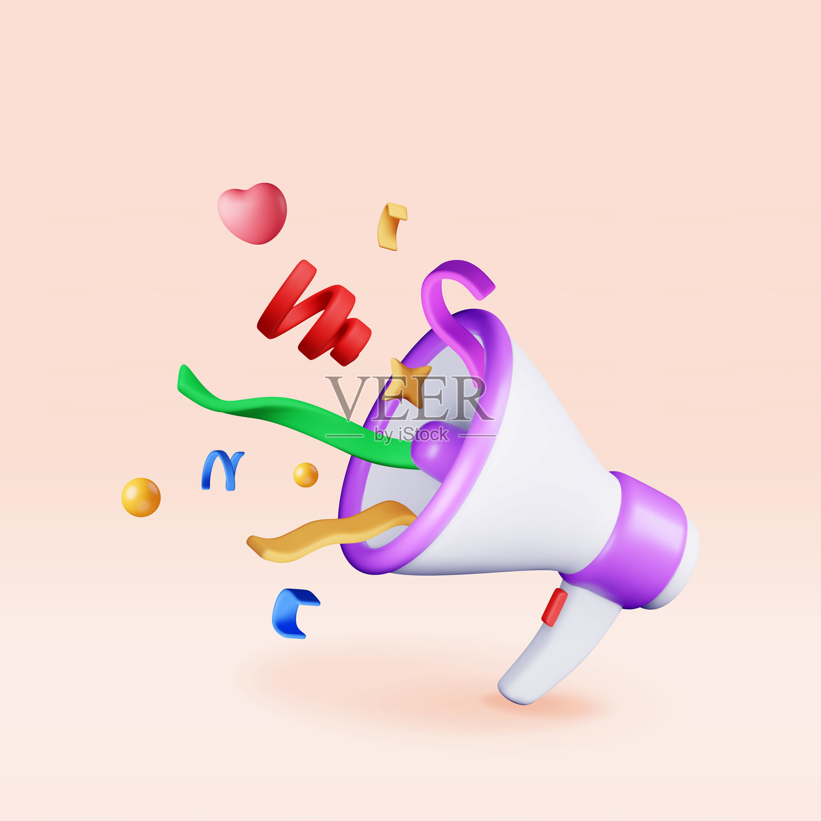 3D喇叭与五彩缤纷的彩纸屑插画图片素材