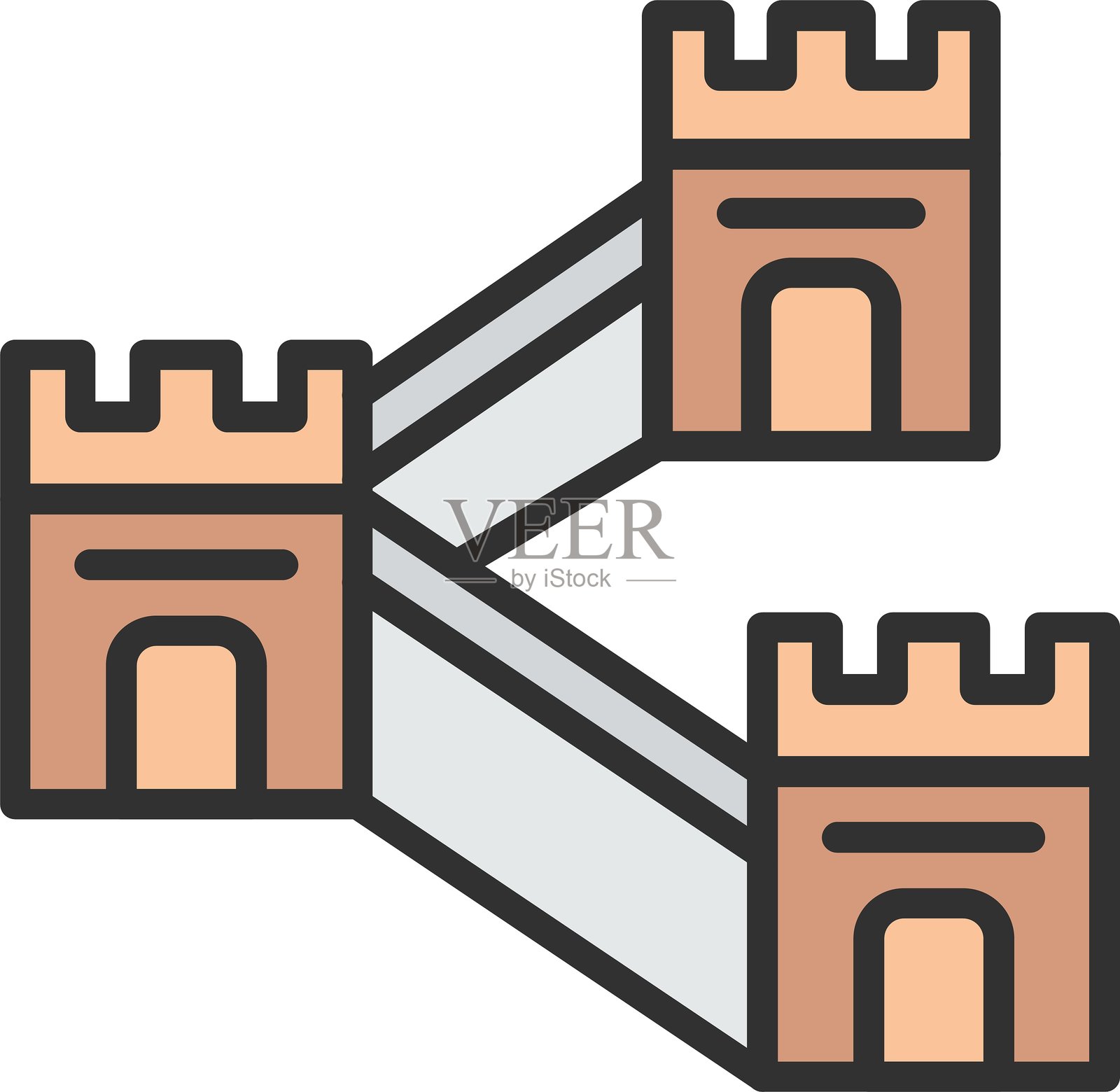 中国长城轮廓填充图标插画图片素材