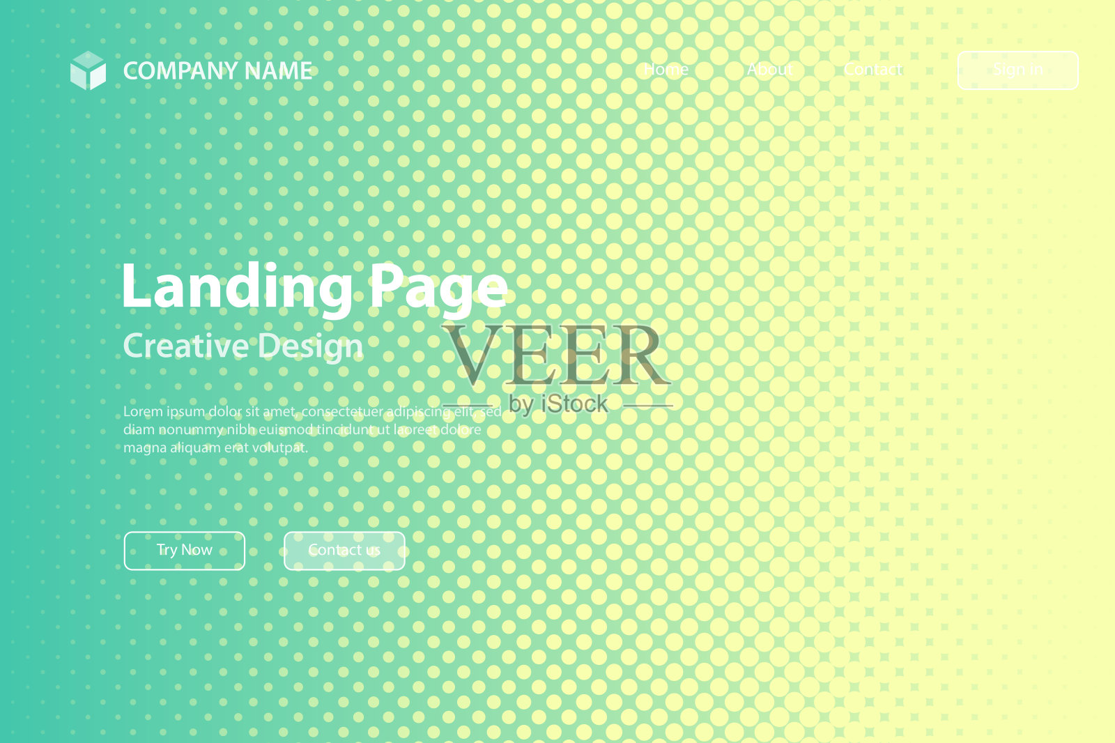 着陆页模板 - 半色调背景与绿色渐变 - 时尚设计插画图片素材