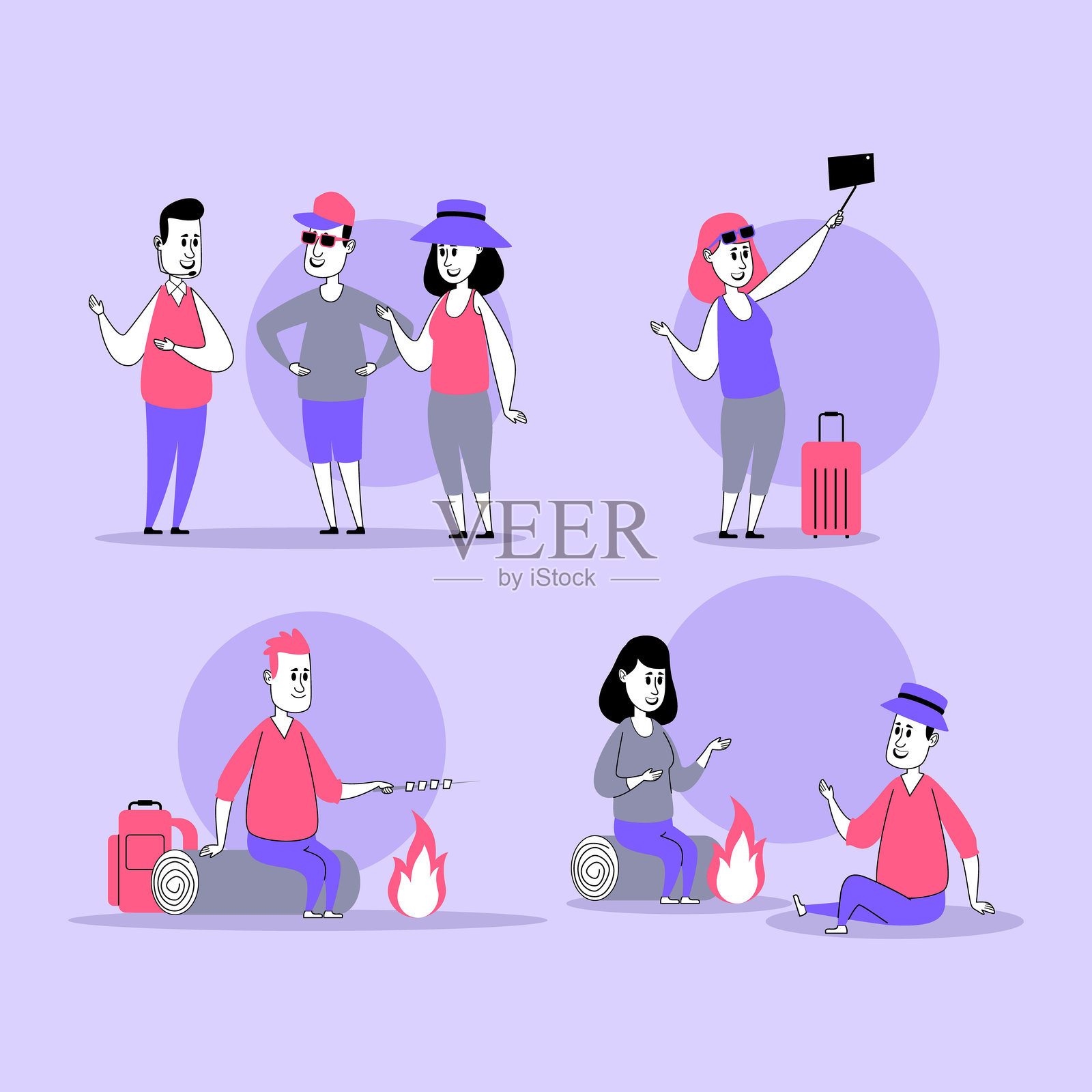 一群朋友享受旅行和户外活动插画图片素材