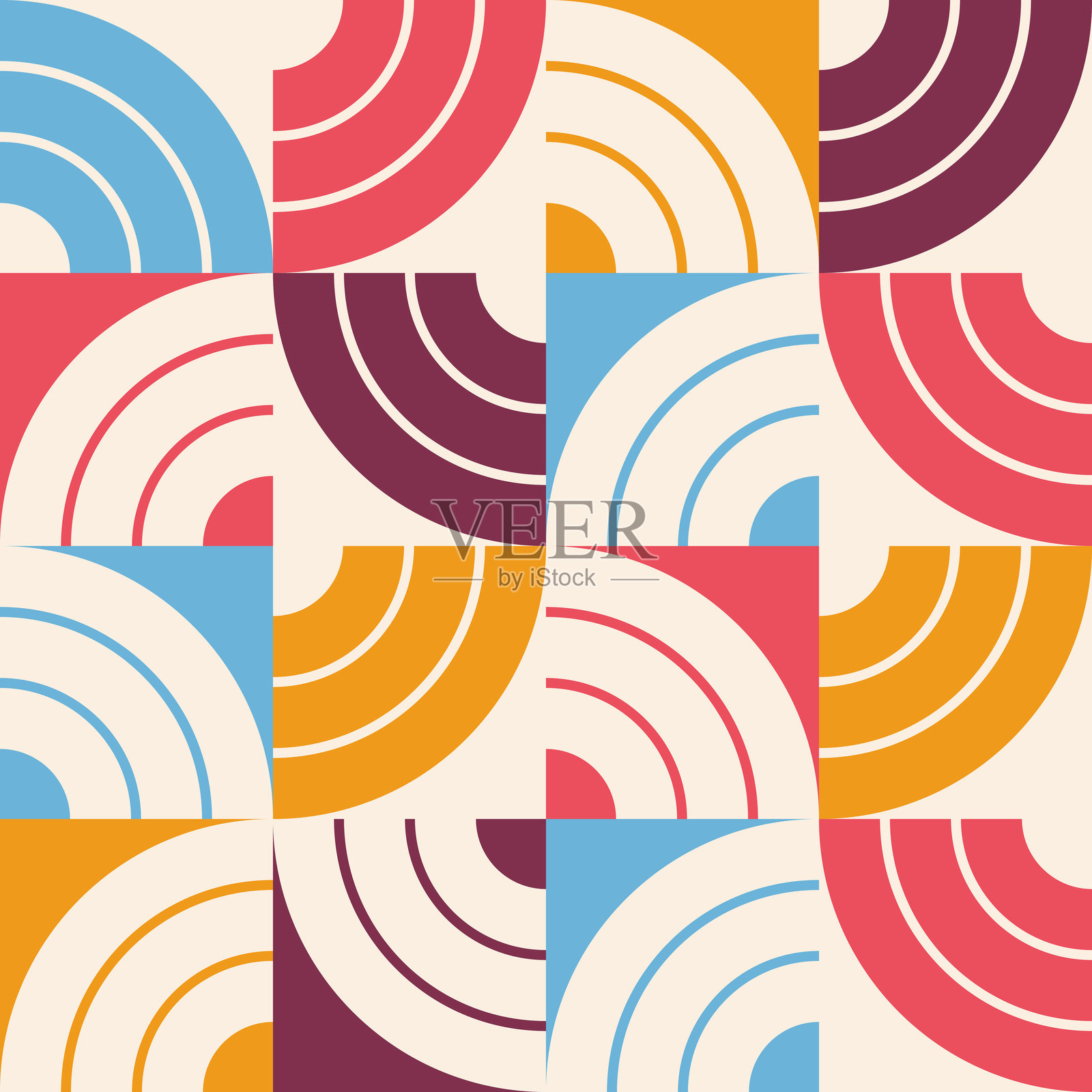抽象背景与几何曲线。复古现代色彩图案。插画图片素材