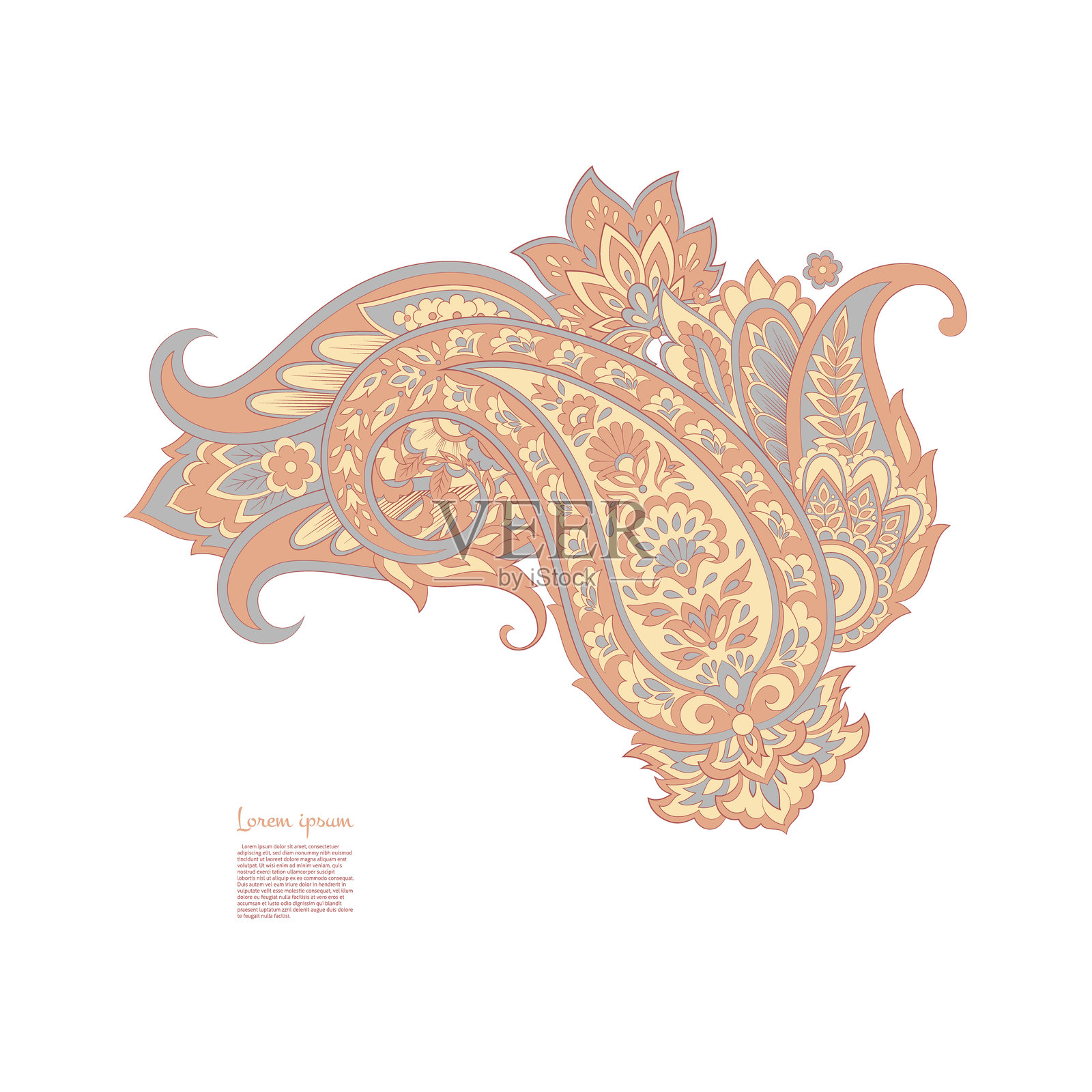 佩斯利花卉东方民族图案。矢量达玛斯克装饰插画图片素材