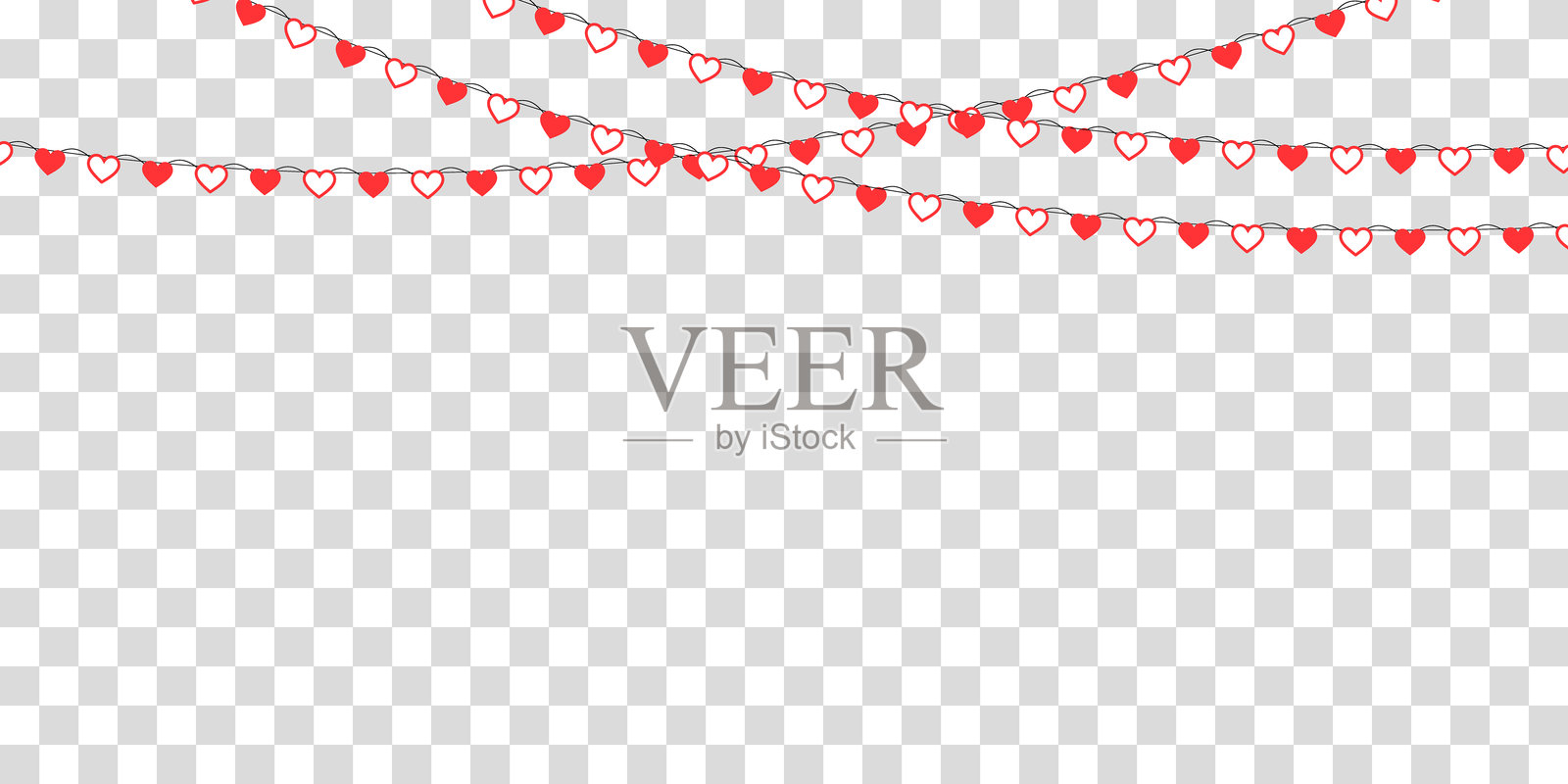 节日心形花环，红色纸心串联而成，结合了闪光和普通材料的多种质感。是浪漫活动和婚礼庆典的完美情人节装饰。插画图片素材