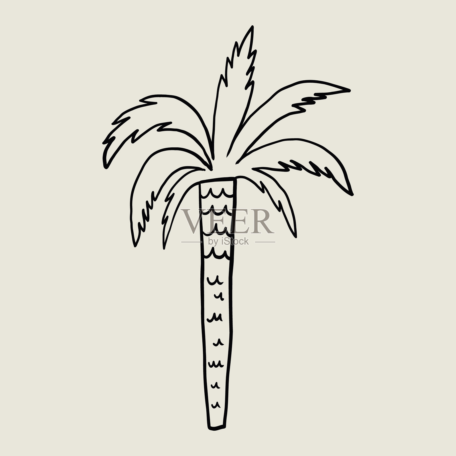 单棵棕榈树的轮廓草图插画图片素材