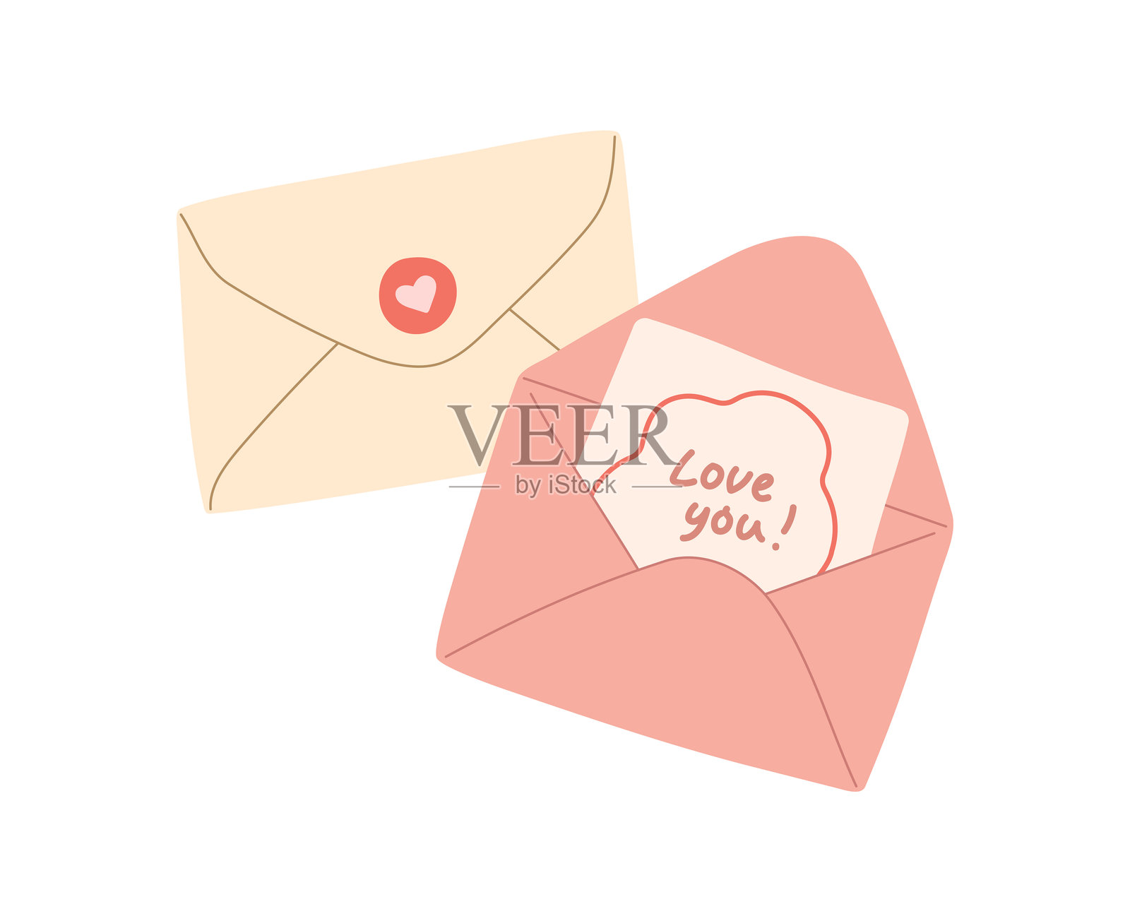 时尚的情人节爱情信件和信封矢量插图合集。插画图片素材