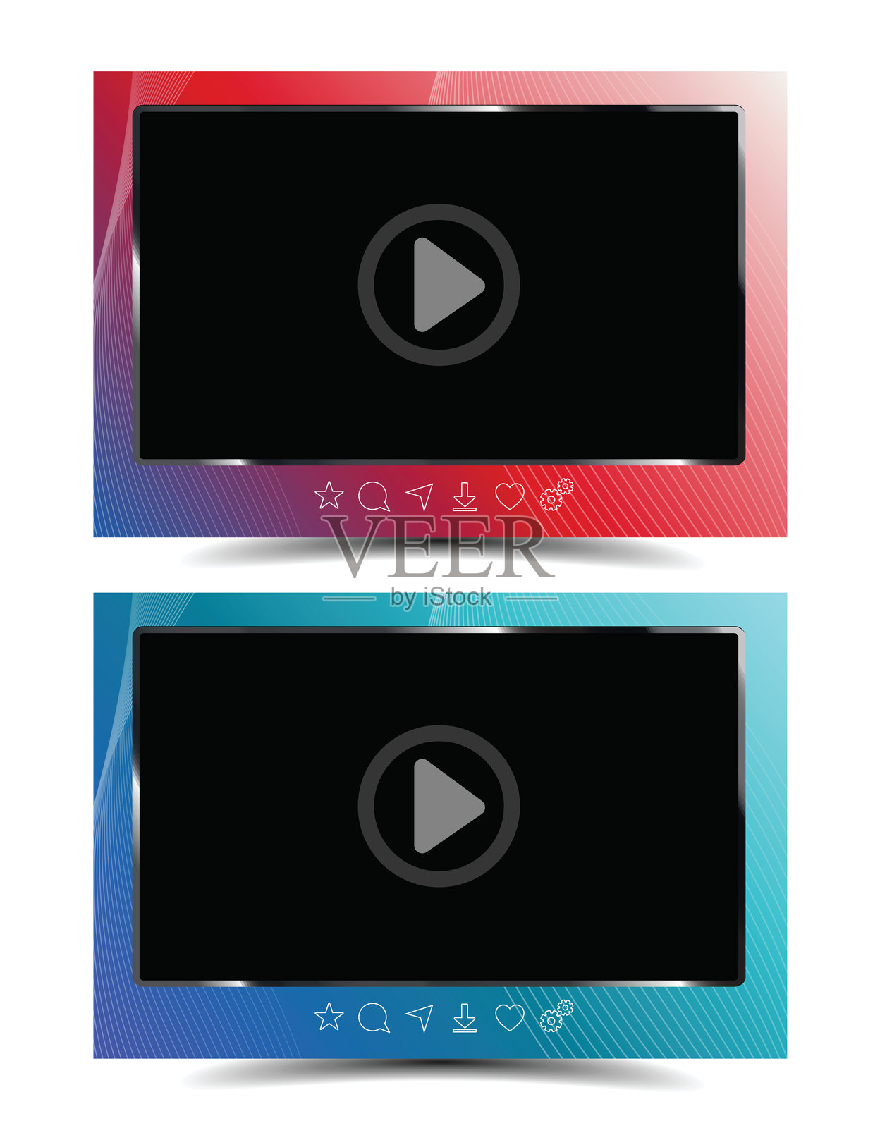 社交媒体视频框架边框布局与科技背景插画图片素材