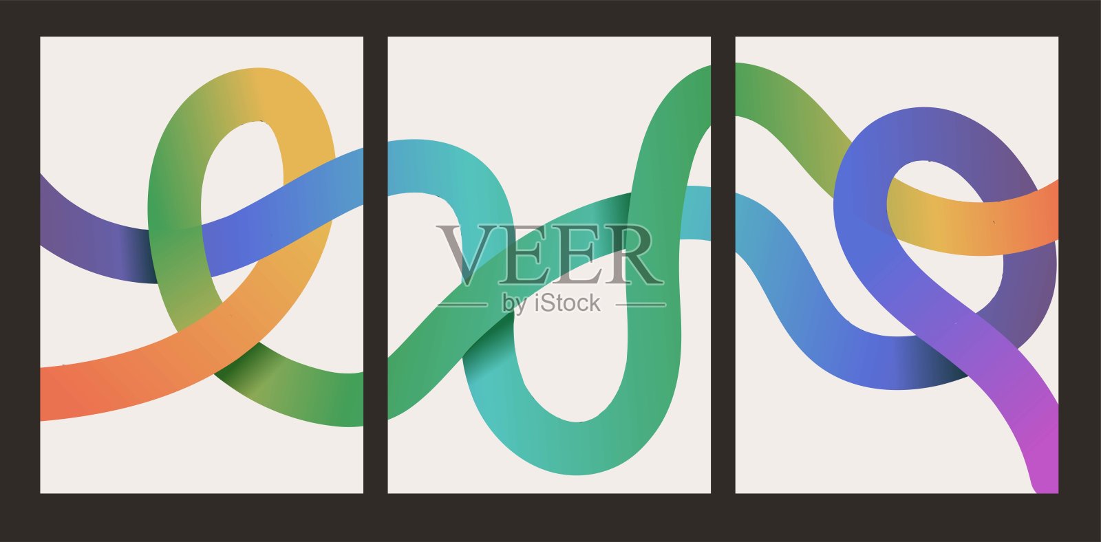 简单干净的渐变曲线形状。抽象渐变手绘粗线条集。带有空白区域的曲线彩虹渐变形状，适合用于纸张大小的矢量插图。插画图片素材