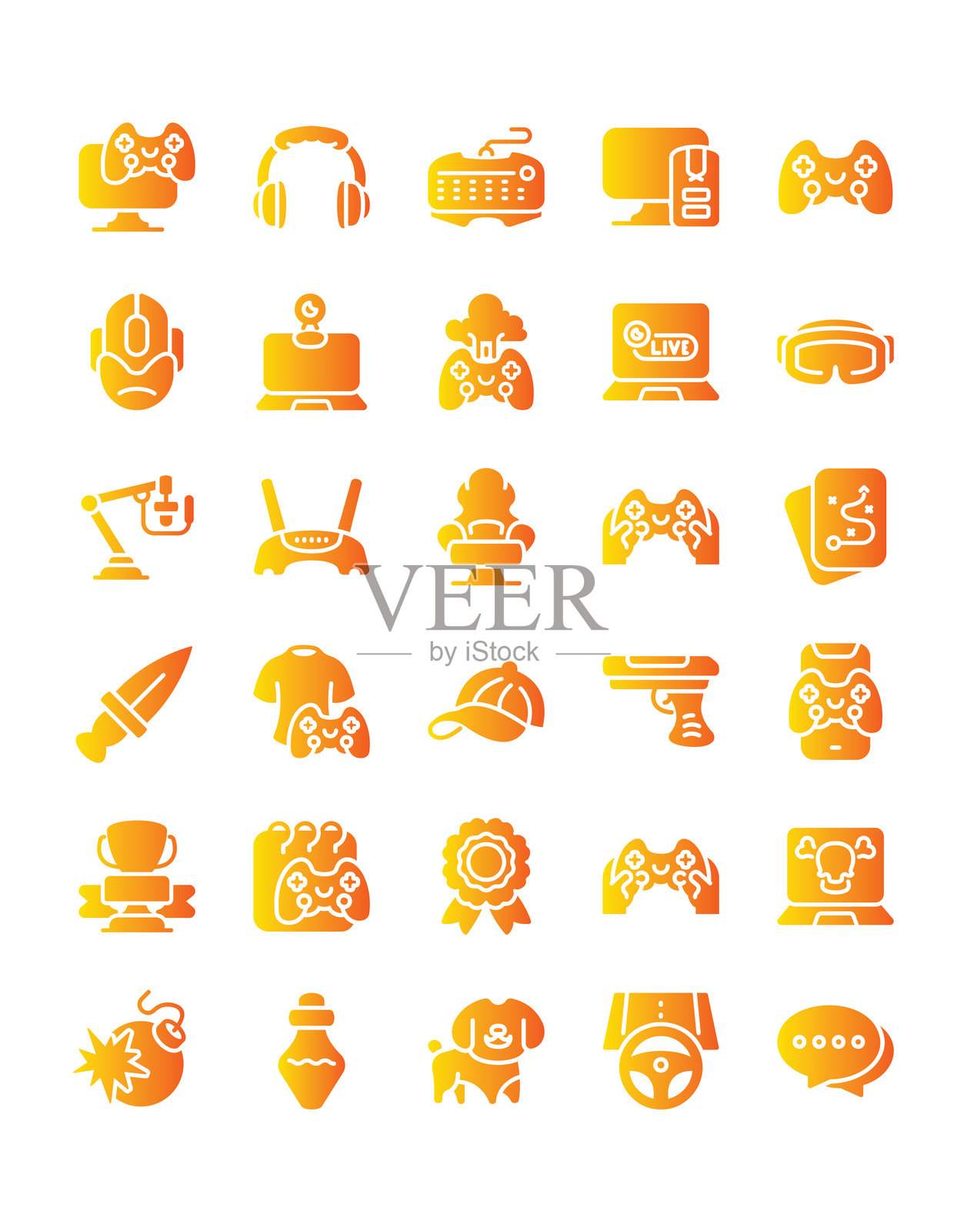 电子竞技和游戏图标集30个，孤立在白色背景上插画图片素材