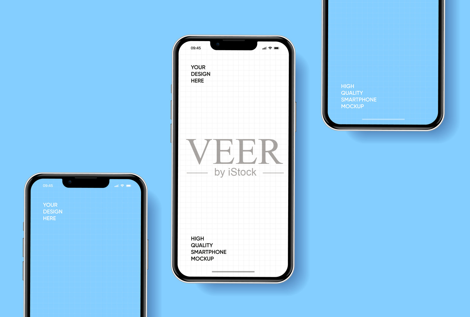 逼真的智能手机模型。带有白色背景的手机矢量图。设备正面视图。带阴影的3D手机。高质量的逼真智能手机模型，用于UI/UX演示。插画图片素材
