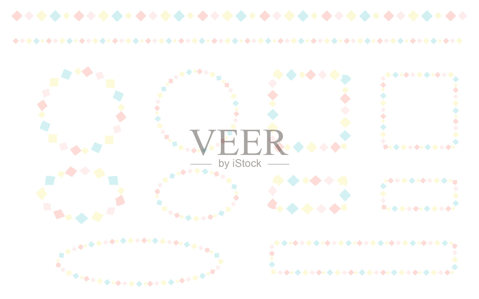 一组带有粗糙菱形形状的粉彩色线条和框架组合。插画图片素材