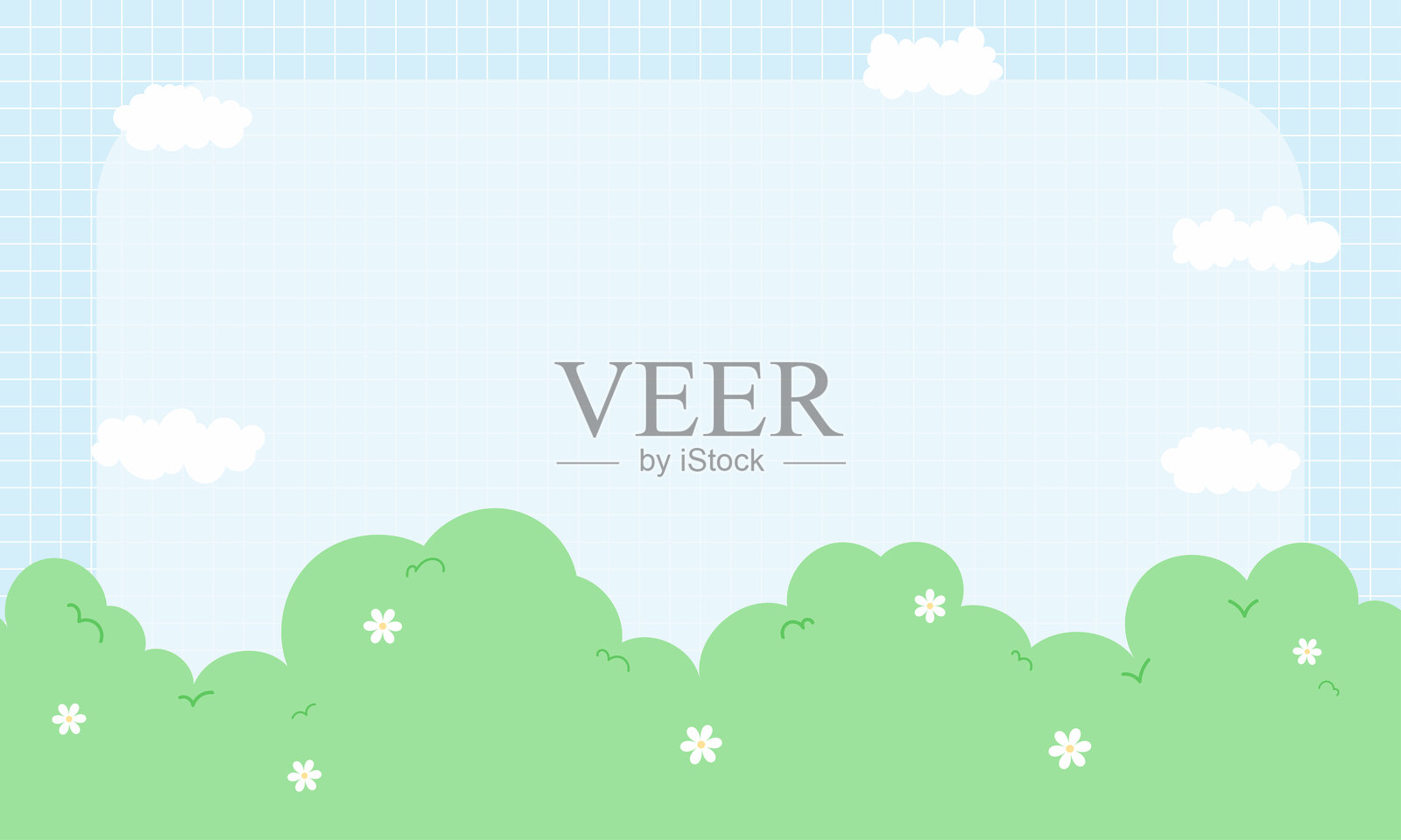 可爱卡哇伊网格云和卡通背景与框架插画图片素材