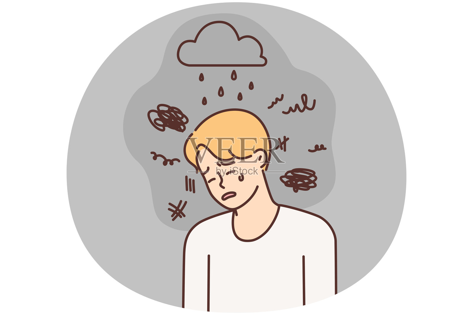 因恶劣天气和压力而哭泣的男人需要心理治疗师的支持插画图片素材
