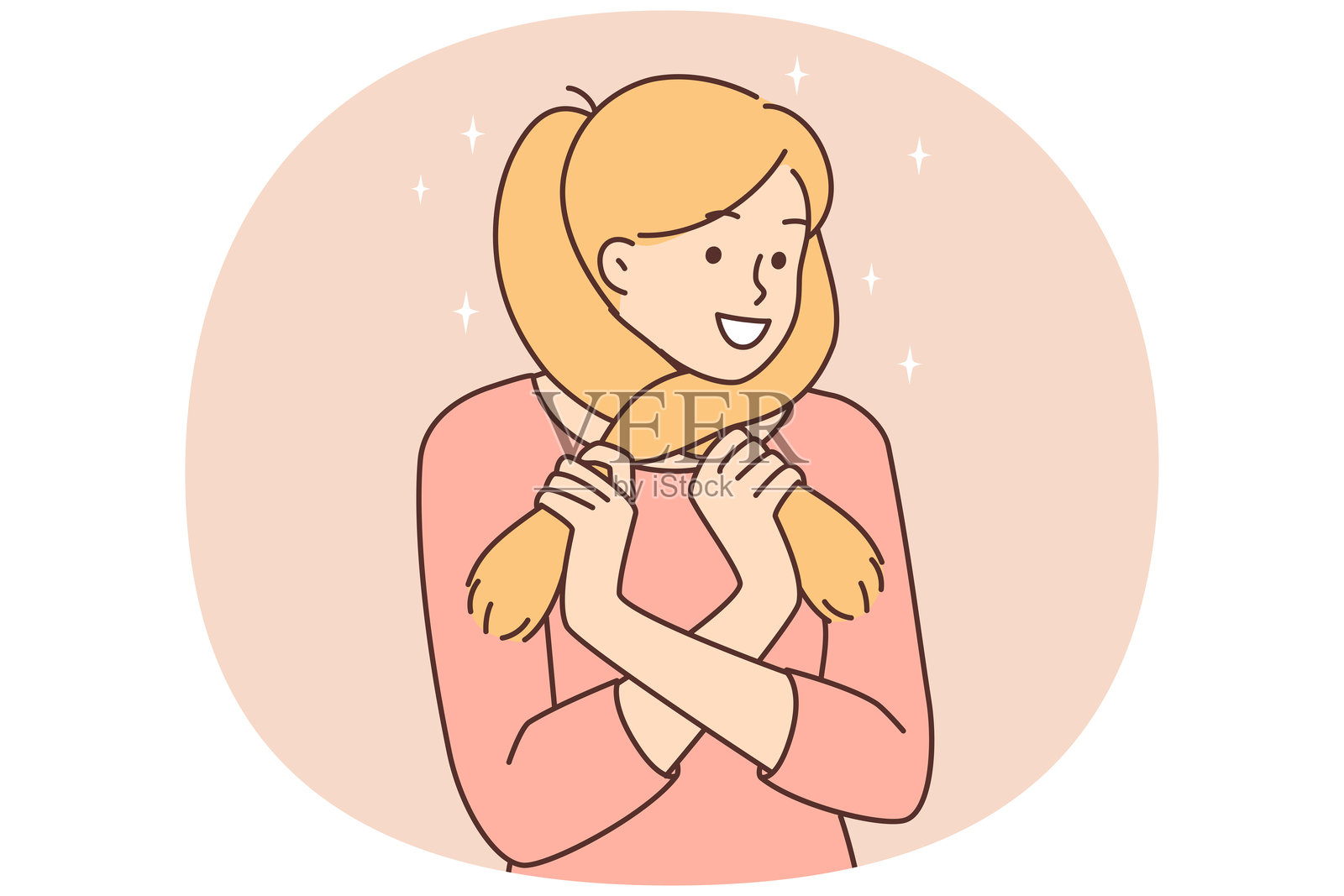 可爱的十几岁的女孩把头发缠在脸上微笑，梦想着她喜欢的男人插画图片素材