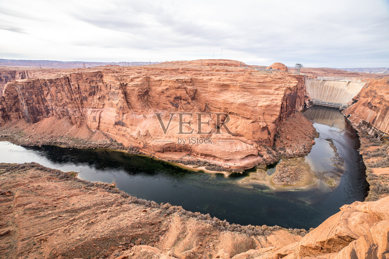 格伦峡谷大坝和鲍威尔湖全景照片摄影图片