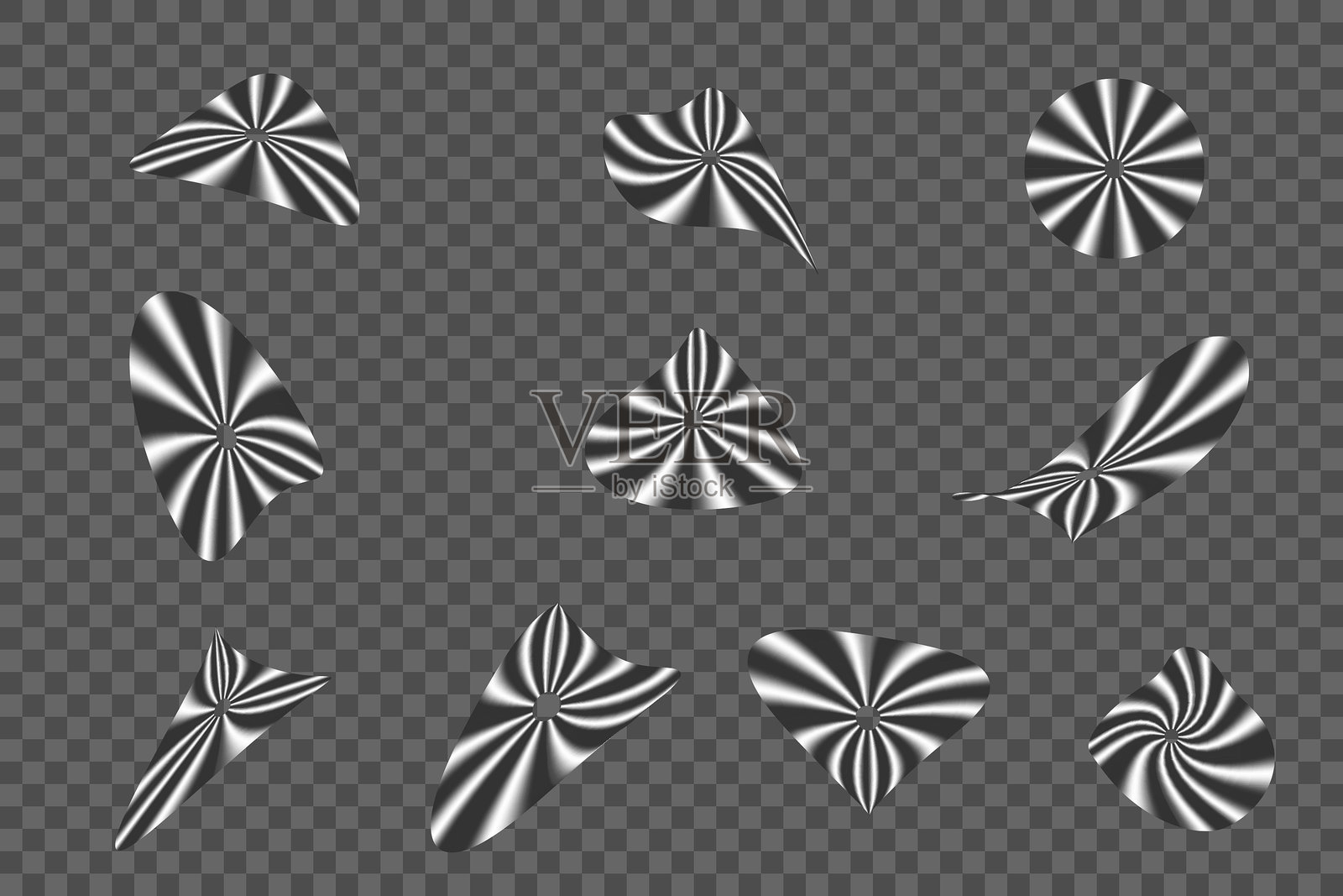 一组具有金属效果的图形。单色。铬元素。插画图片素材