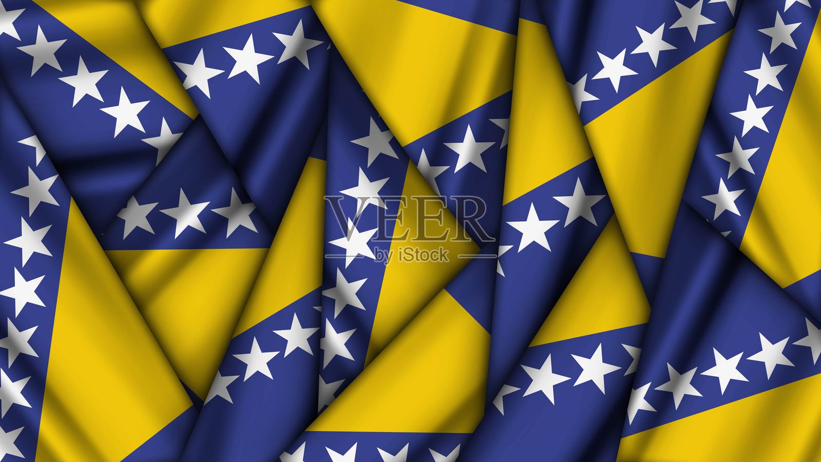 一组波斯尼亚国旗叠放在一起插画图片素材