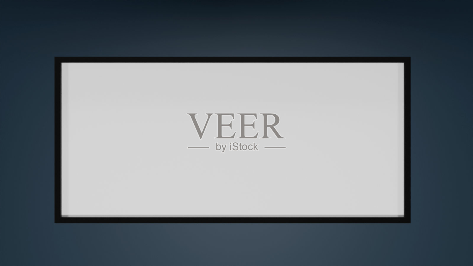 带有黑色框架和白色空白区域的画作3D模型，挂在蓝色墙壁上，3D支架照片摄影图片