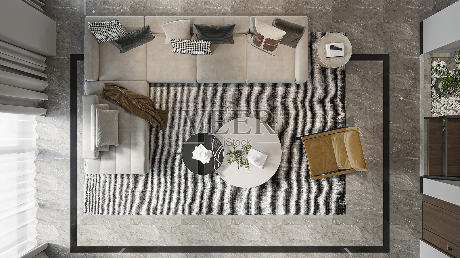 现代奢华客厅室内设计与美丽的白色茶几照片摄影图片