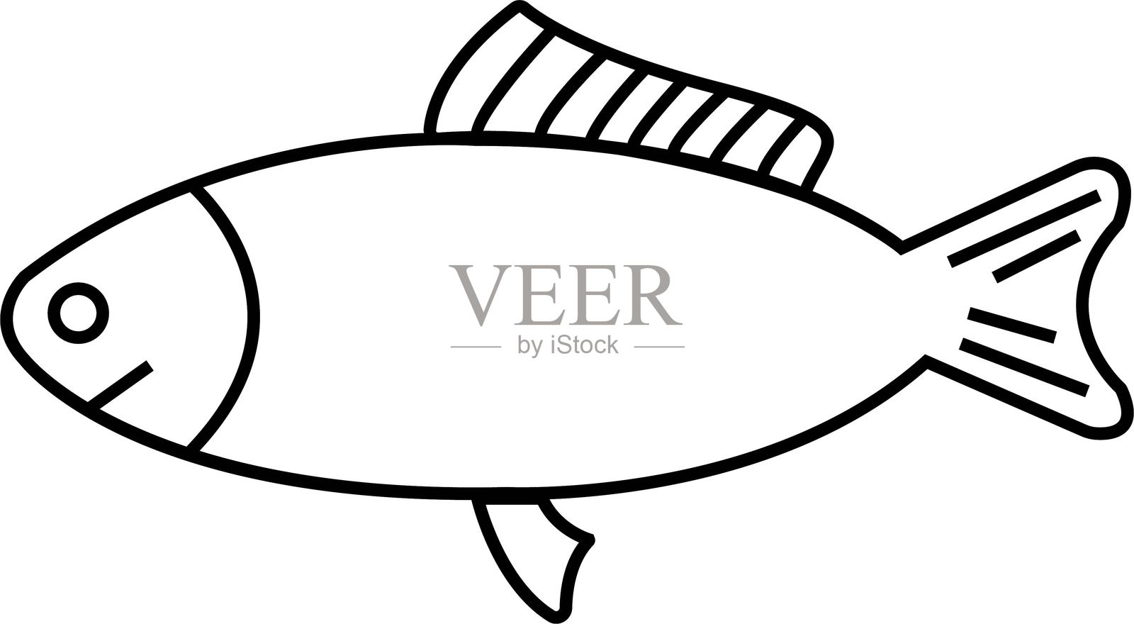 黑色线条鱼类logo模板，适用于透明背景上的企业和产品名称。该logo设计可用于公司、产品、服务或您所有创意的不同用途。插画图片素材