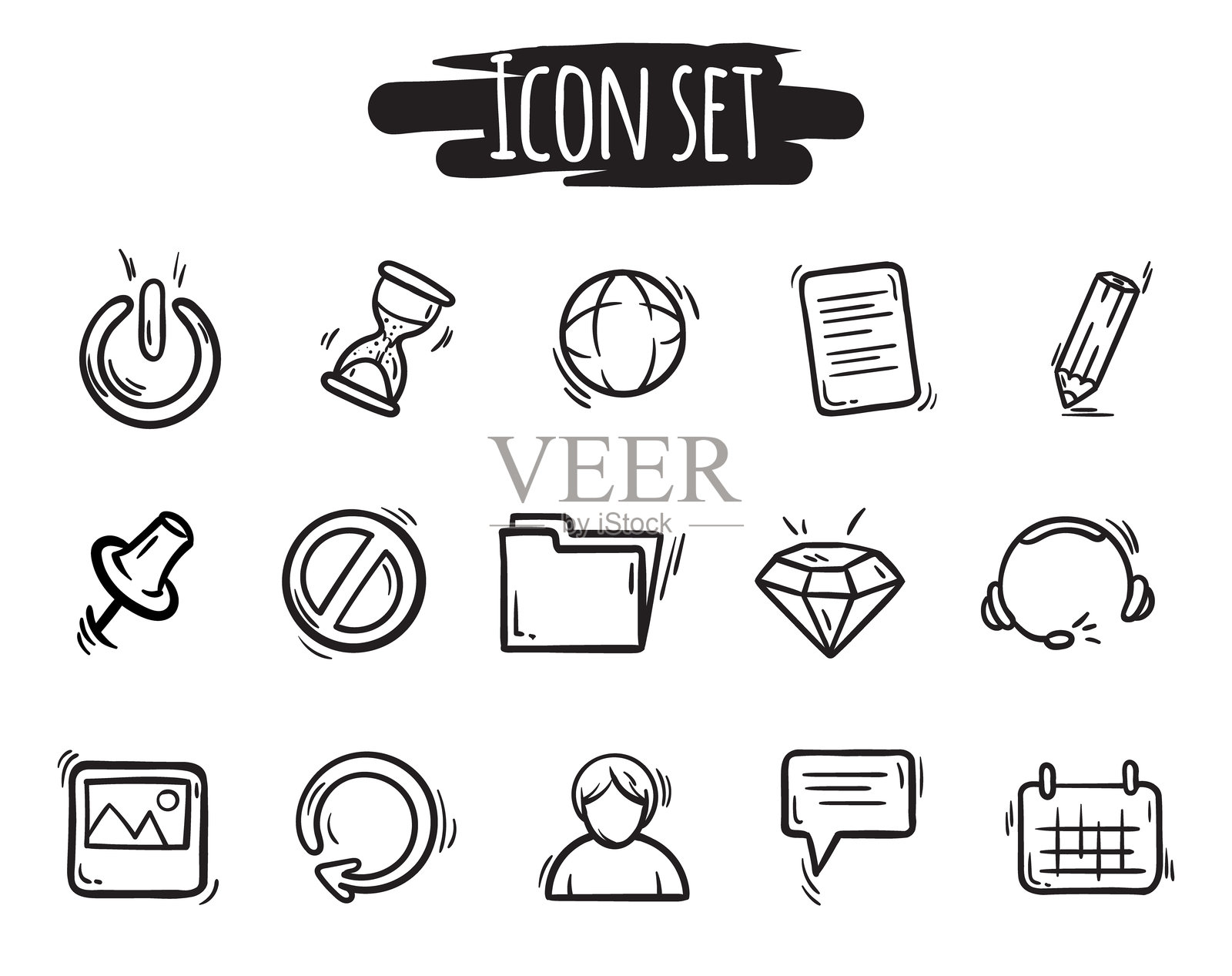 手绘黑白社交图标矢量图集。可编辑的标志和符号，用于网站设计和社交网络。插画图片素材