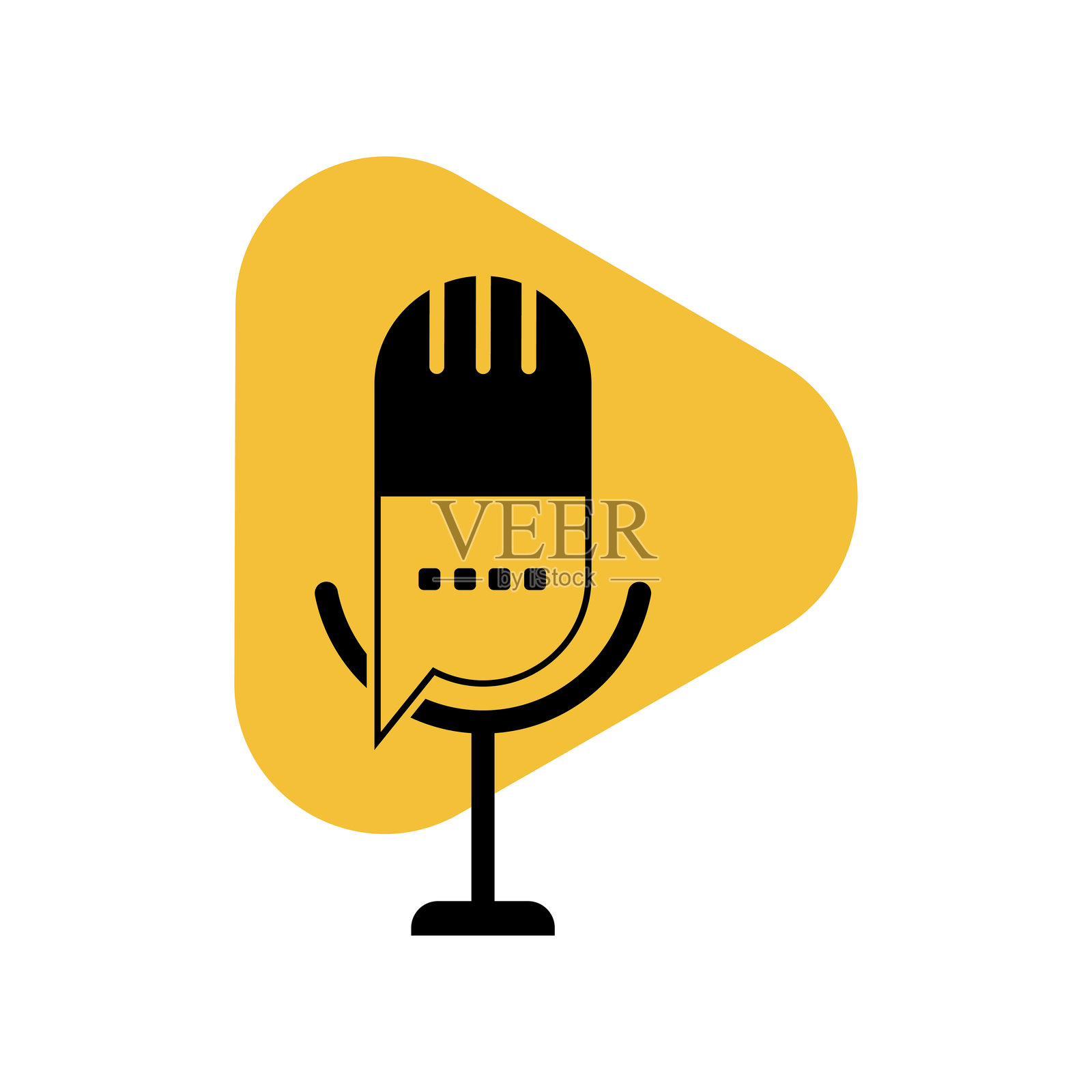 播客logo，包含麦克风和耳机音频、无线电波。适用于工作室、脱口秀、聊天、信息分享、采访、多媒体。插画图片素材