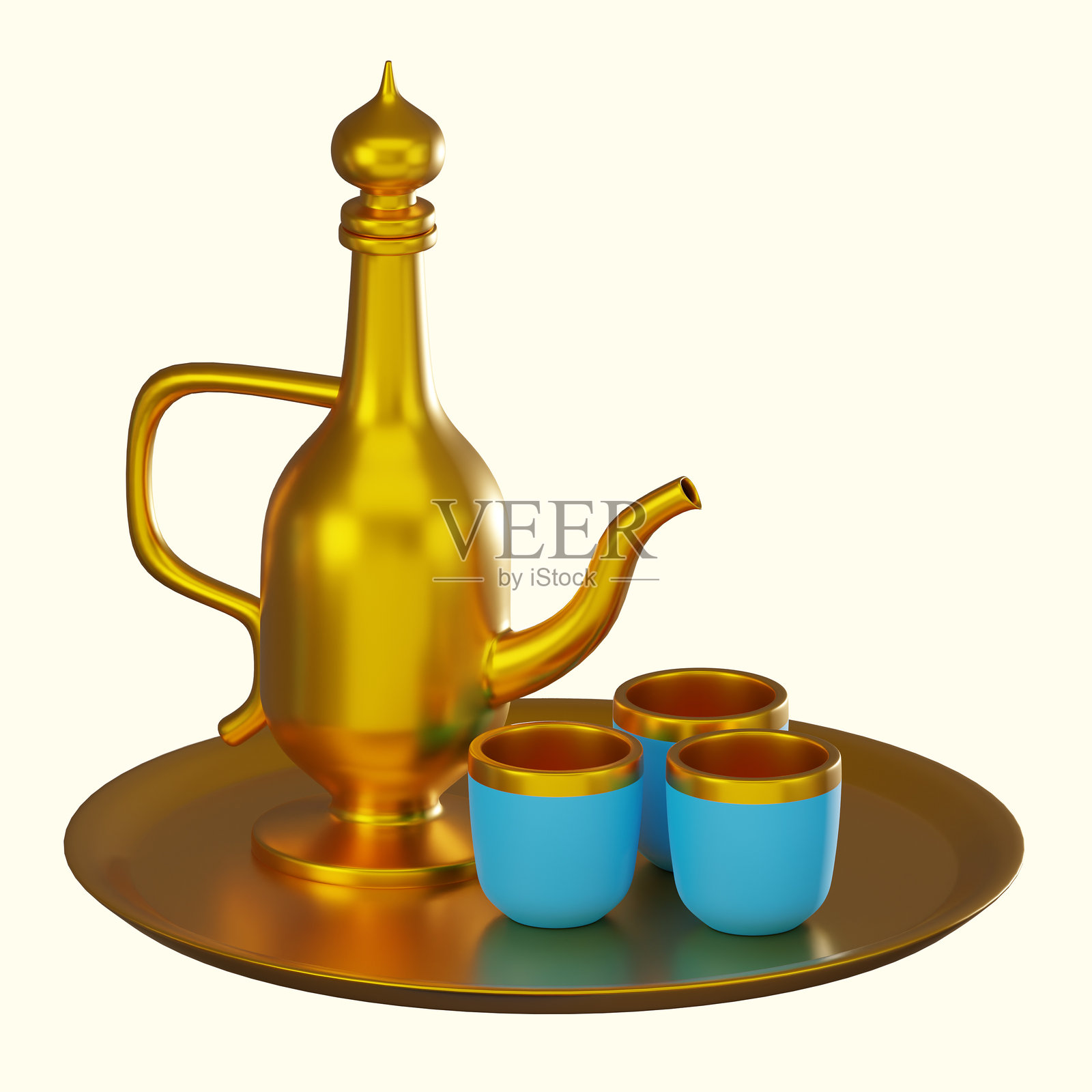 3D渲染，斋月茶壶，节日伊斯兰装饰，图标插图照片摄影图片