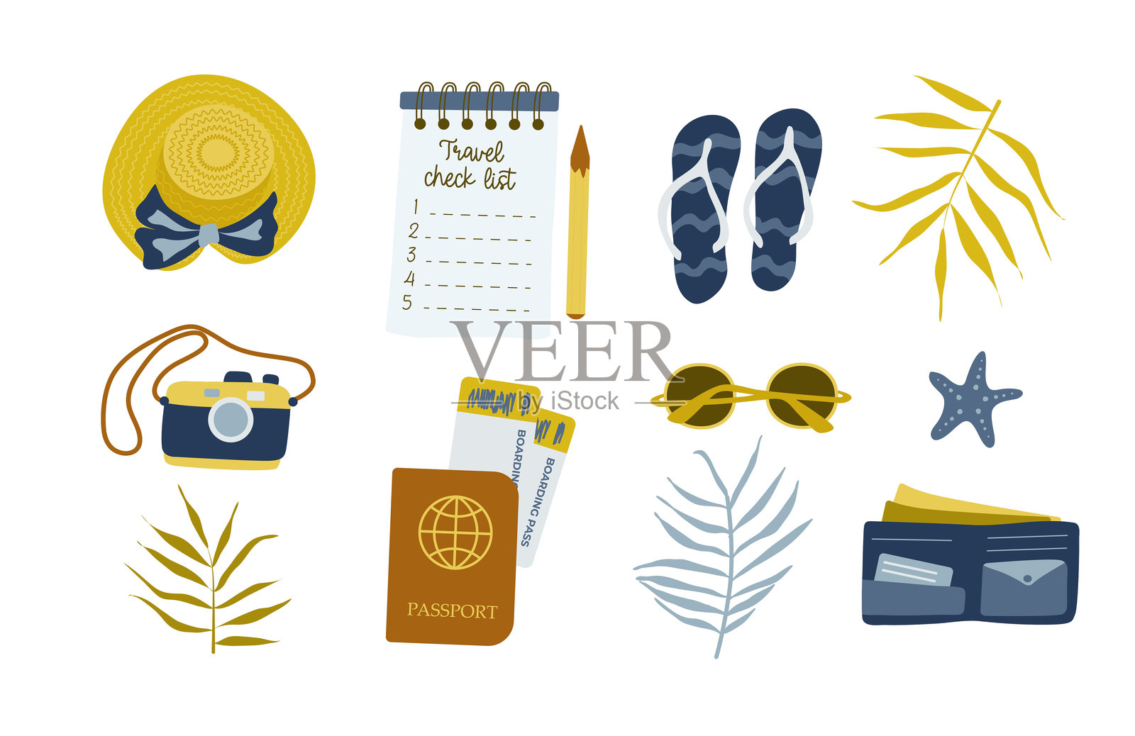 简单的夏季假期图标集。白色背景上的矢量插图插画图片素材