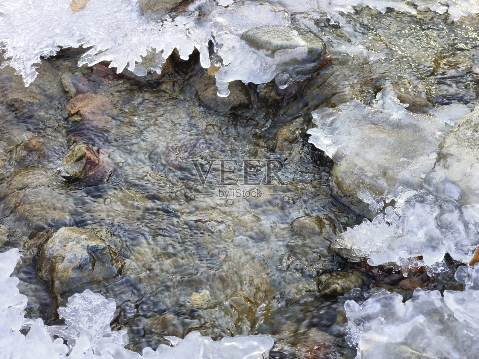 结冰的小溪表面照片摄影图片