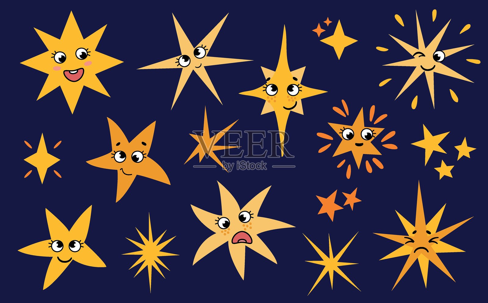 可爱的星星。手绘星星集合。插画图片素材