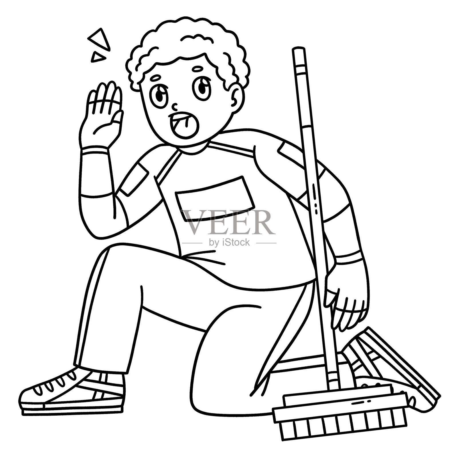 呐喊的男子冰壶队长涂色页插画图片素材