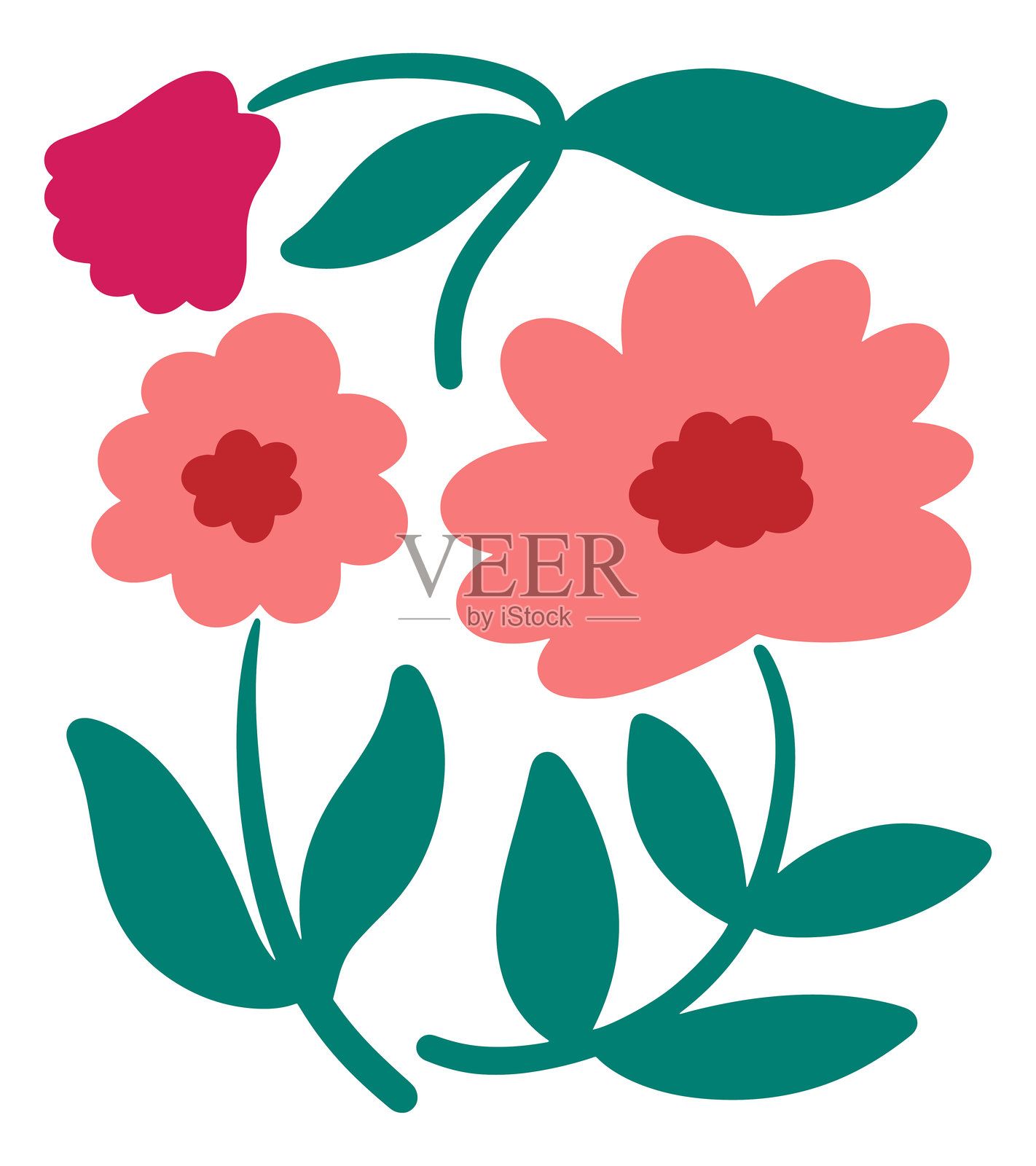 可爱的波西米亚风格花朵平面插图，适用于海报、T恤、贺卡和各种印刷产品插画图片素材