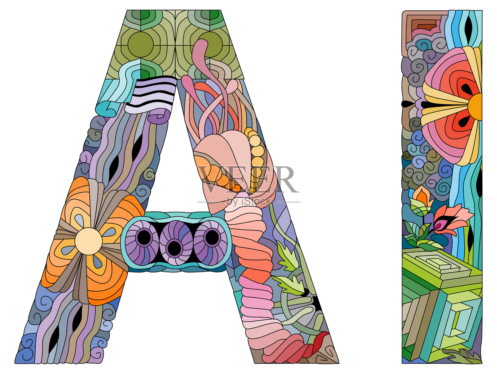 人工智能。用于装饰的矢量禅绕图形插画图片素材