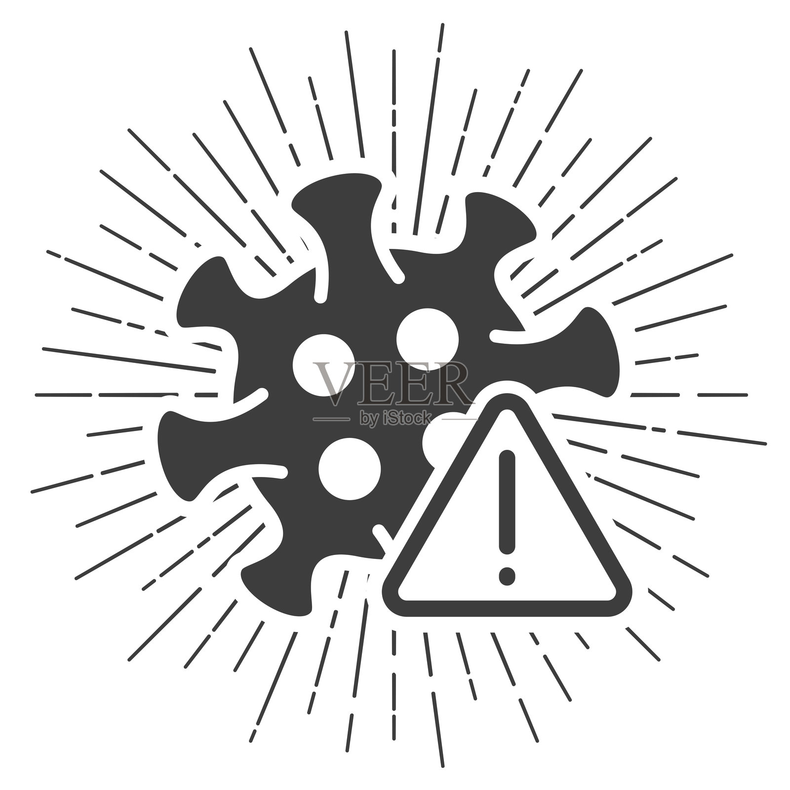 冠状病毒警告。白色背景上的阳光辐射图标插画图片素材