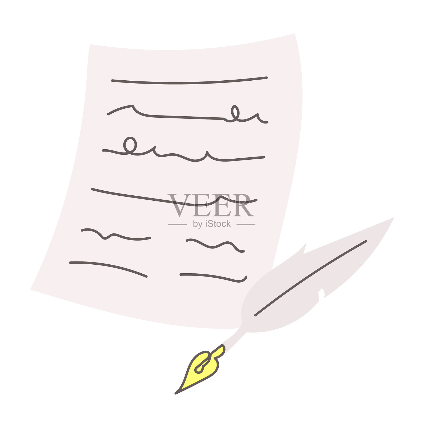 信件与羽毛笔插图 - 时尚的手写插图插画图片素材