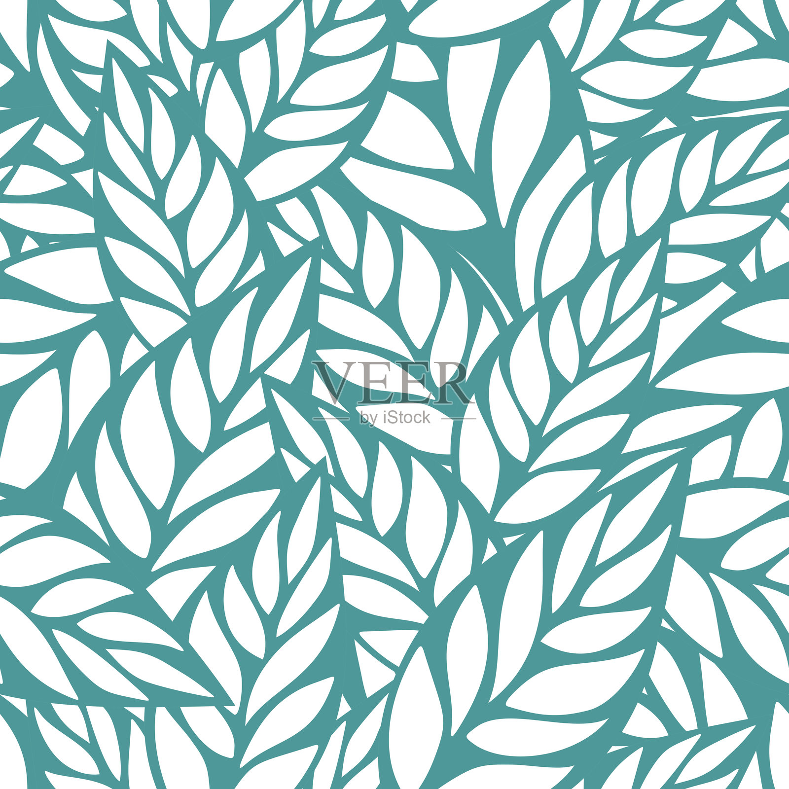 无缝蓝白花卉图案与叶子。矢量无缝印刷插画图片素材