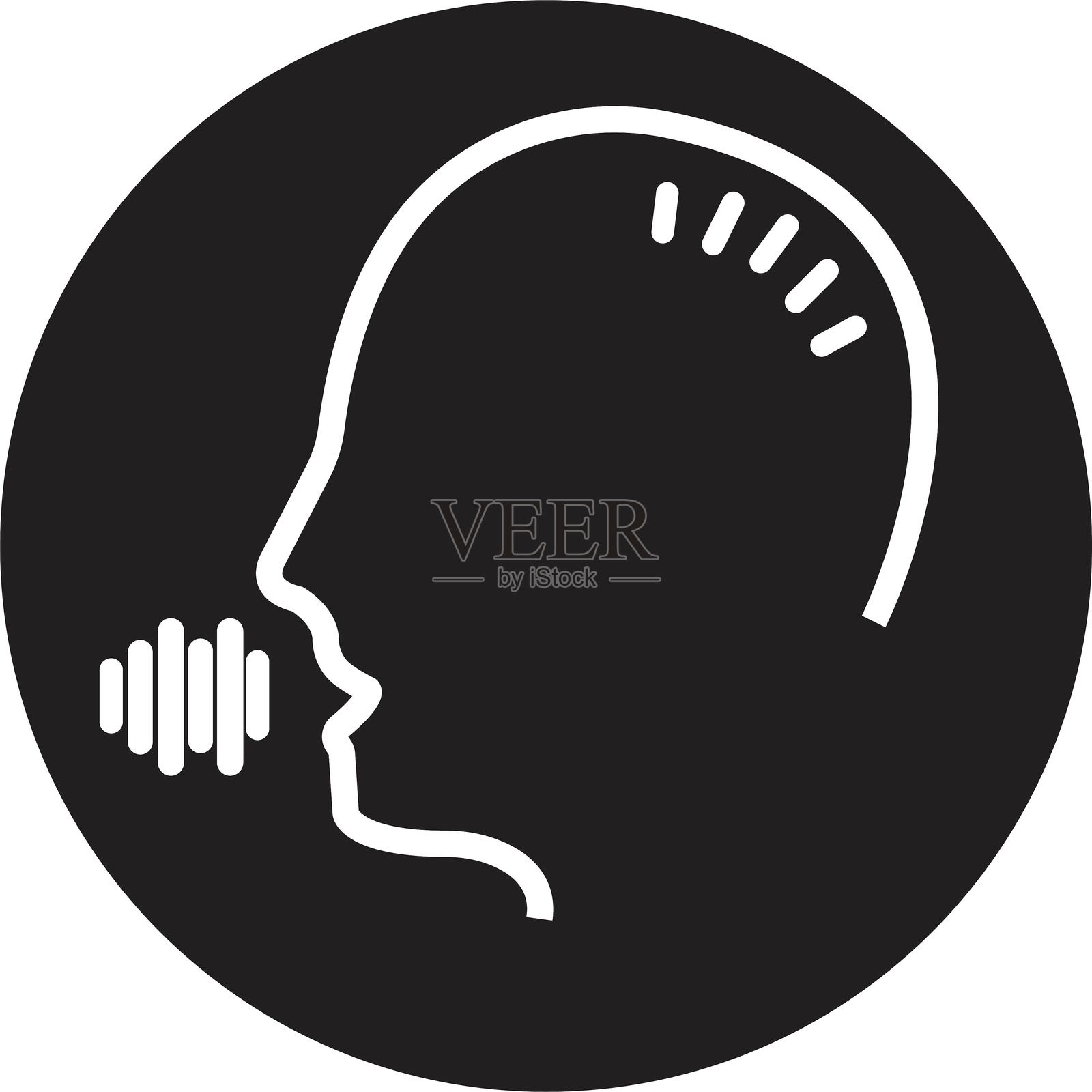 语音命令矢量图标。时尚线条风格的对话或演讲头像标志，带可编辑库存。AI助手人脸符号。扬声器音频声音人头图标，背景透明。插画图片素材