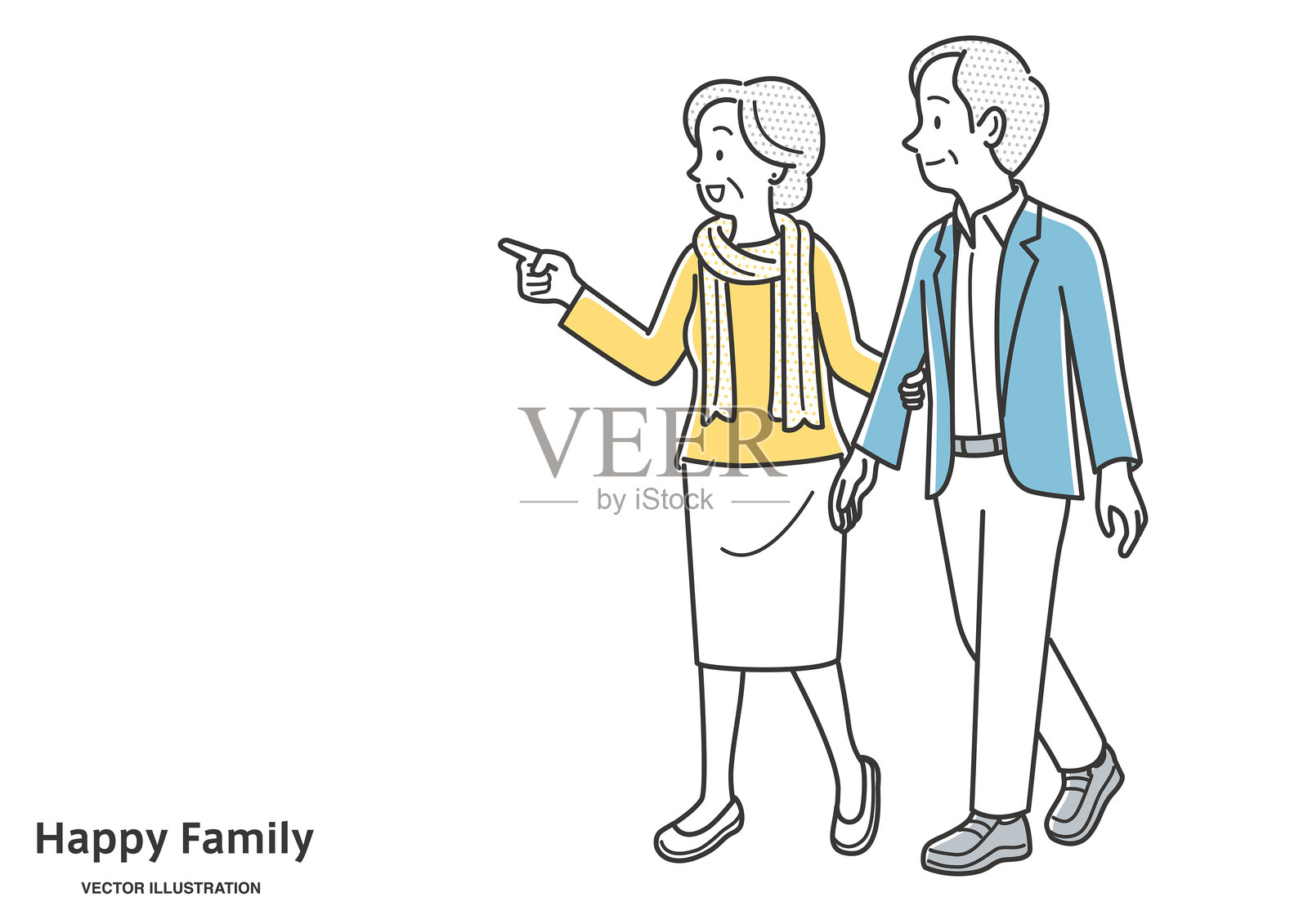 微笑交谈的老年夫妇散步插图素材插画图片素材