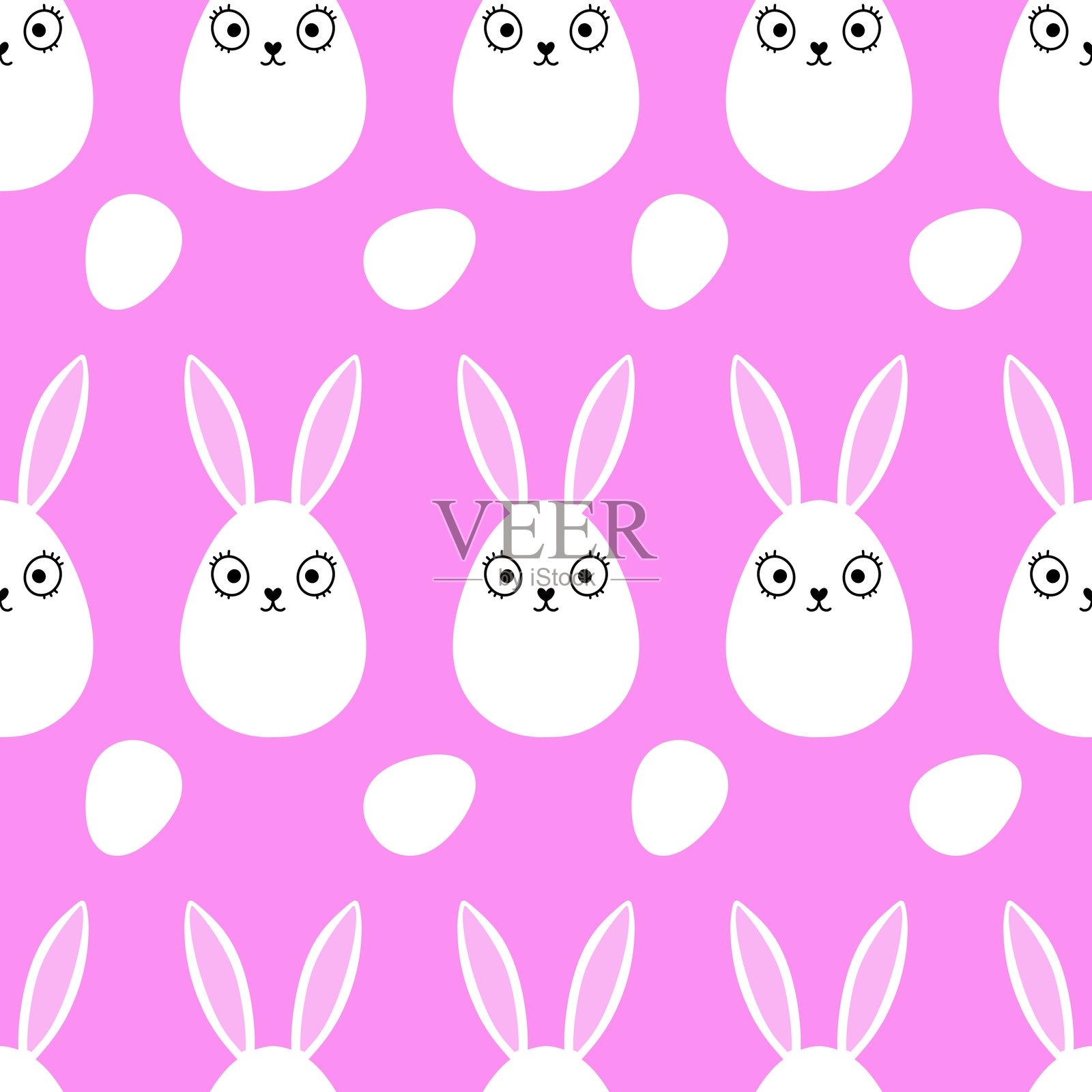 卡通复活节彩蛋和兔子的无缝图案，适用于包装纸、面料和服装印刷插画图片素材