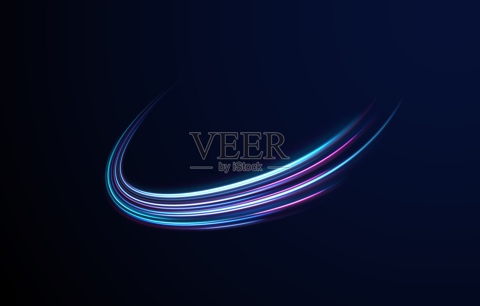 抽象的快速移动发光霓虹粒子形成的蓝色光曲线插画图片素材