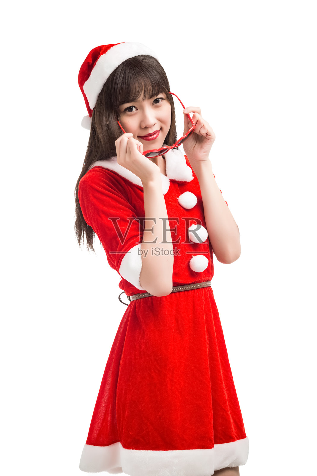 戴圣诞老人帽的女性肖像孤立图像照片摄影图片