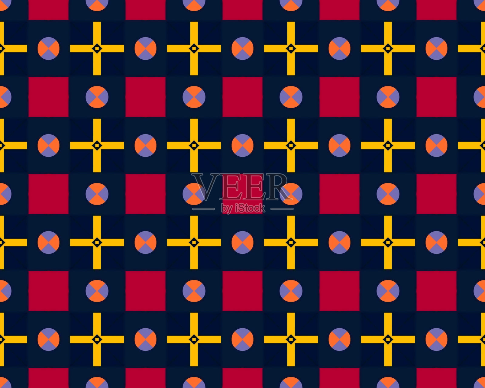 深蓝色和橙色的几何花卉图案插画图片素材