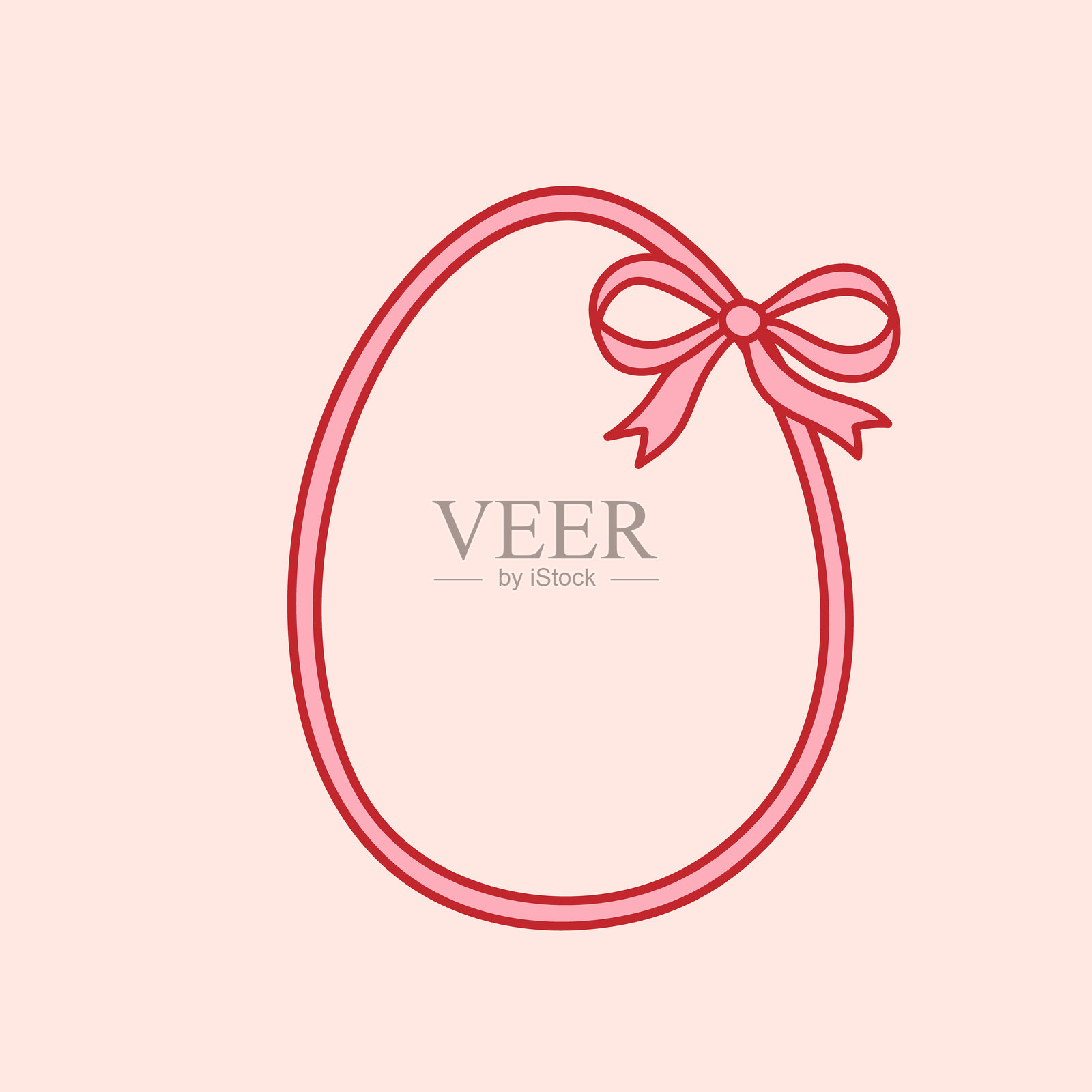 蛋形丝带框架，配有俏皮的蝴蝶结。节日时尚边框。复古背景适用于贺卡、邀请函和社交媒体。适合复活节的奇幻卡片设计。插画图片素材