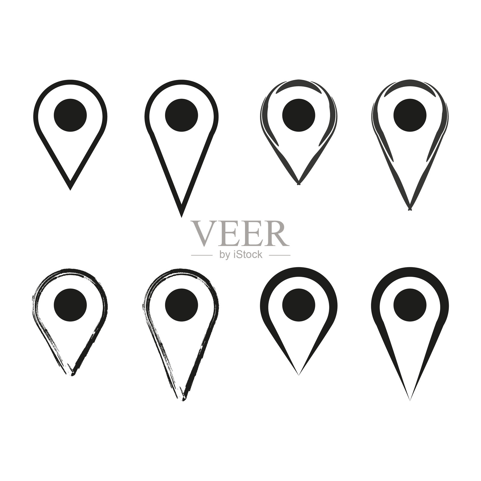 位置图标。导航标记符号。简单地图指针。黑白设计。插画图片素材