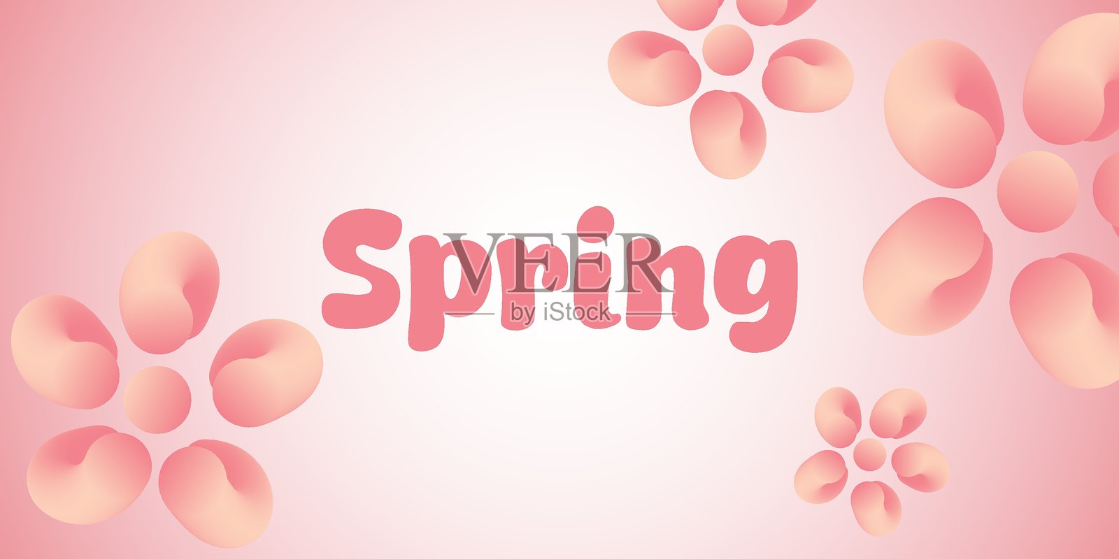 春季主题设计，带有花瓣和时尚排版，背景为粉色渐变插画图片素材