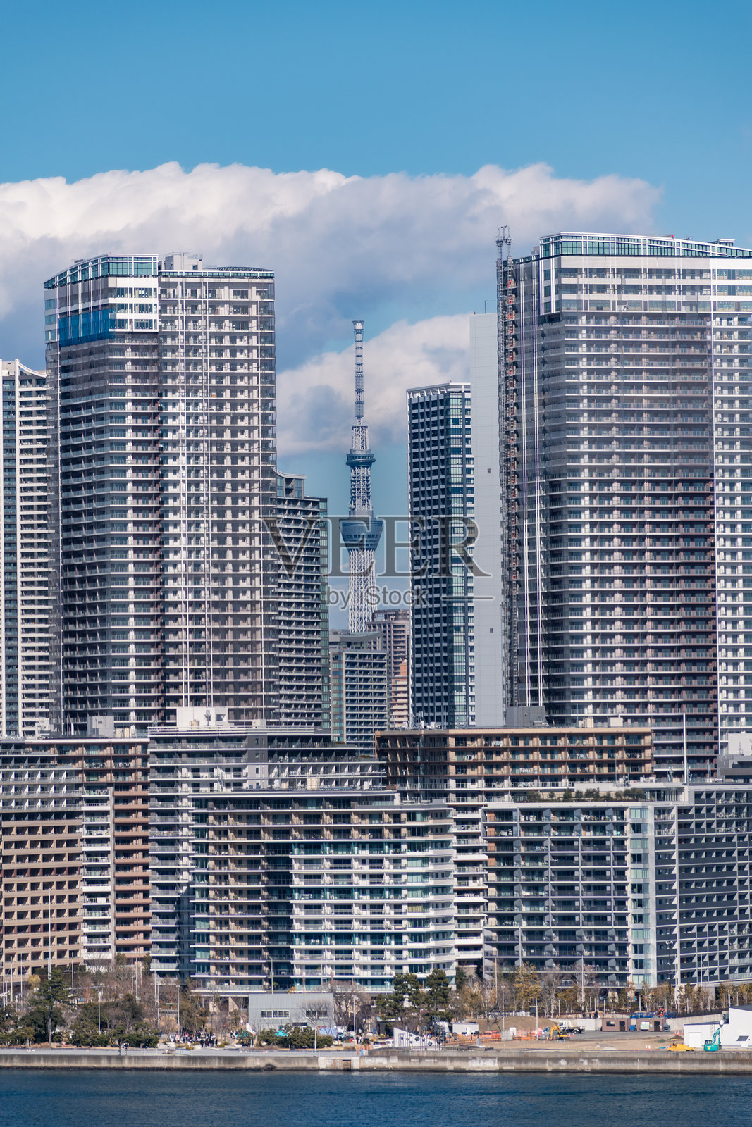 日本东京。东京晴空塔被住宅建筑环绕照片摄影图片