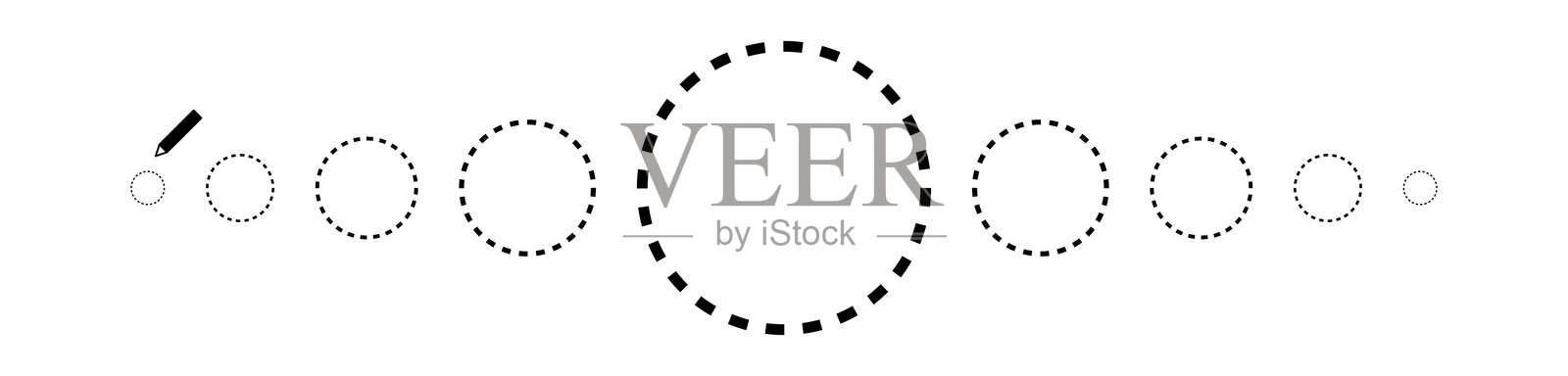 儿童工作表的虚线圆形元素，用于书写、绘画和运动技能训练的虚线。插画图片素材